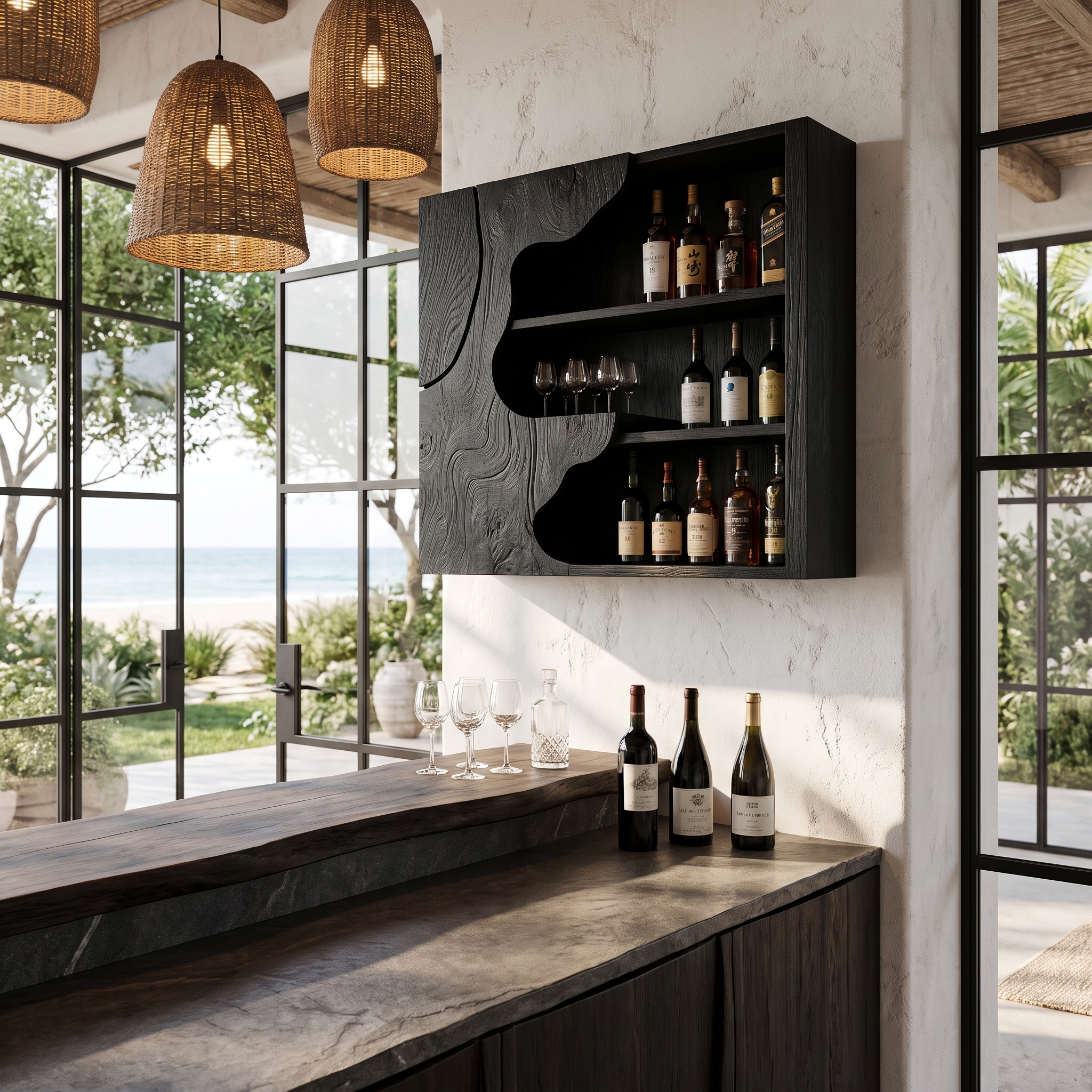 Organic Live Edge Wine Holder Wall Mounted Storage Cabinet For Home Bar SINLHAWH049