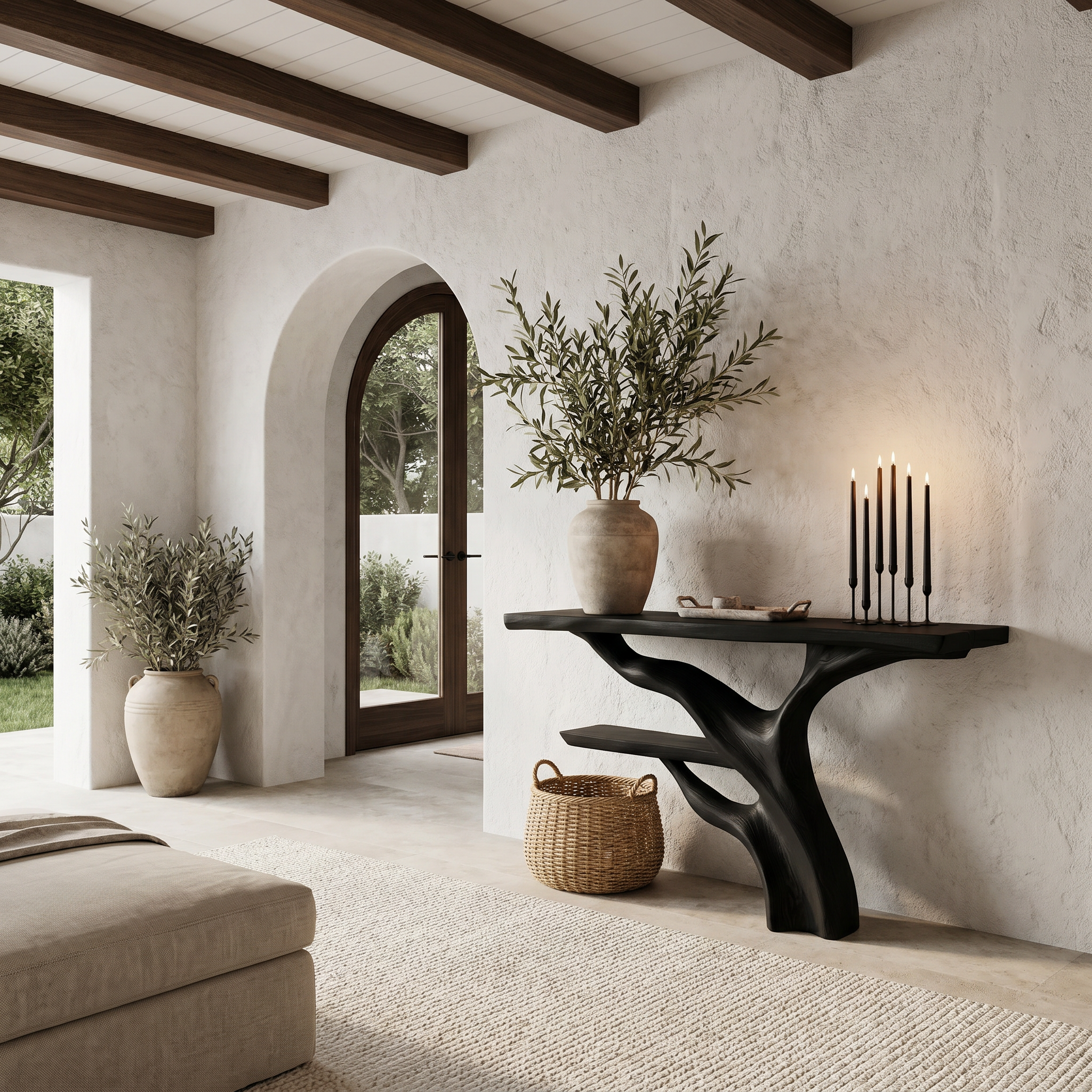 Sculptural Console Table With Abstract Branch Inspired Base And Solid Wood Top For Entryway SINLHACS588