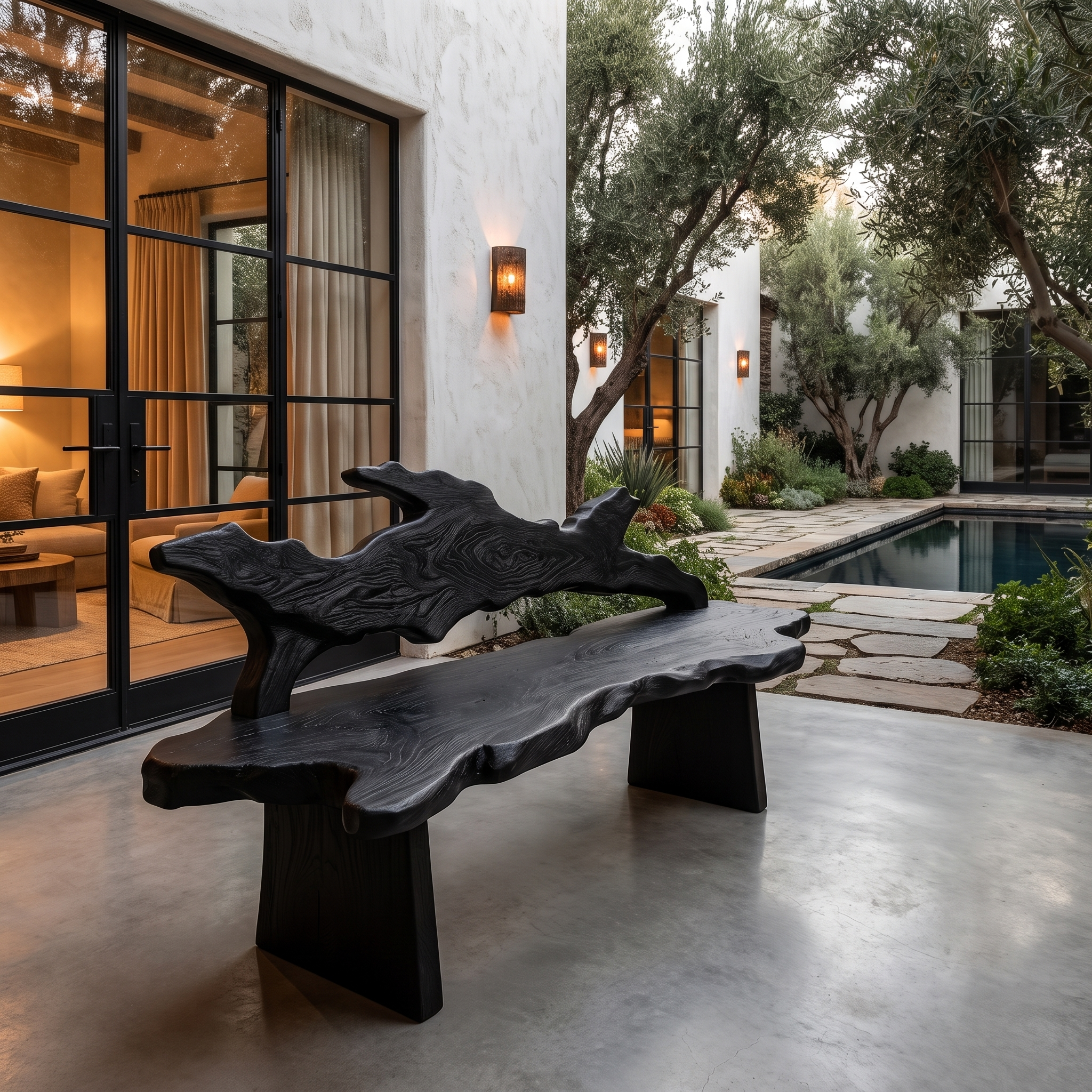 Contemporary Tree Branch Bench Solid Wood Patio Bench For Outdoor SINLHABEN133
