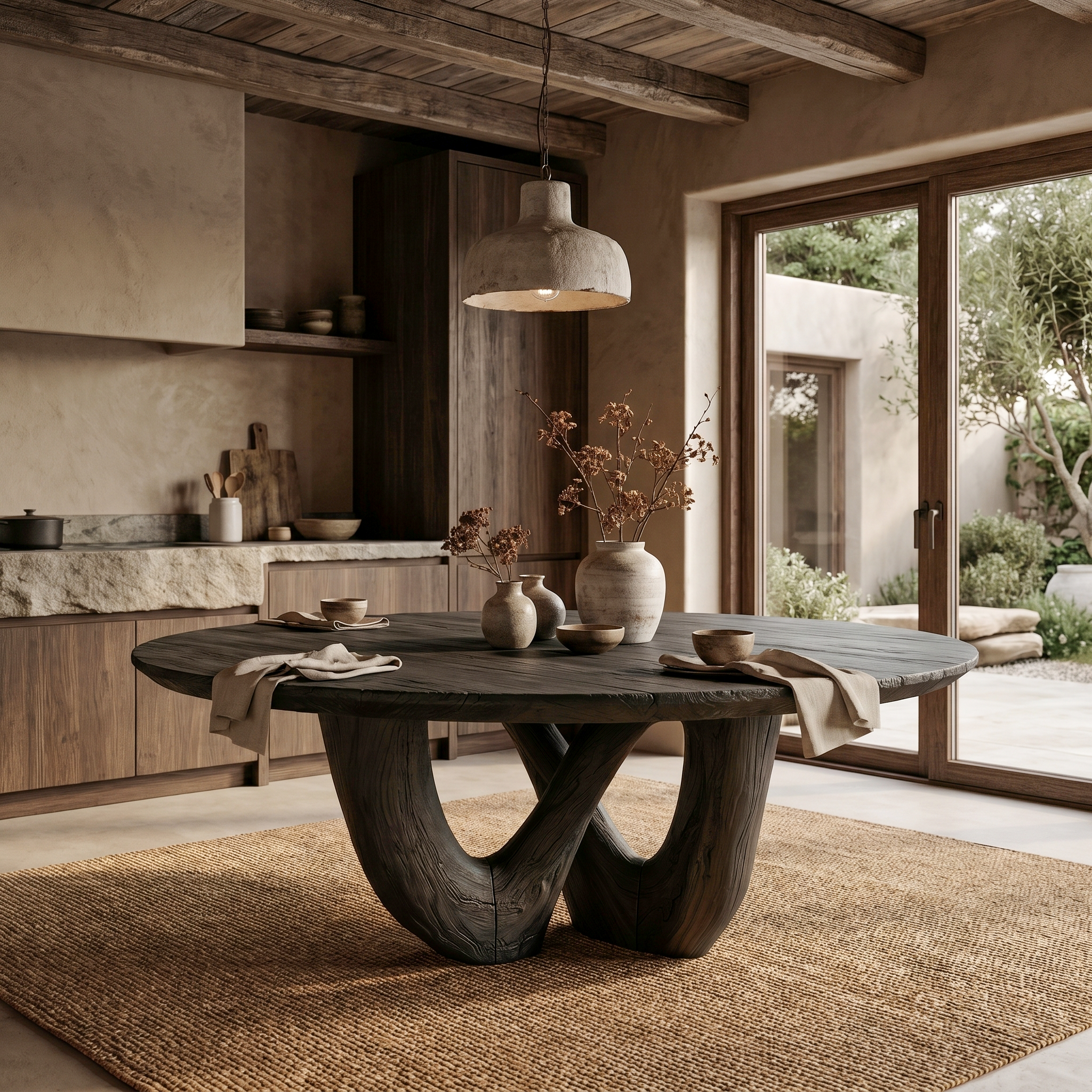 Sculptural Double Curved Base Dining Table For Dining Room And Kitchen SINLHADT184