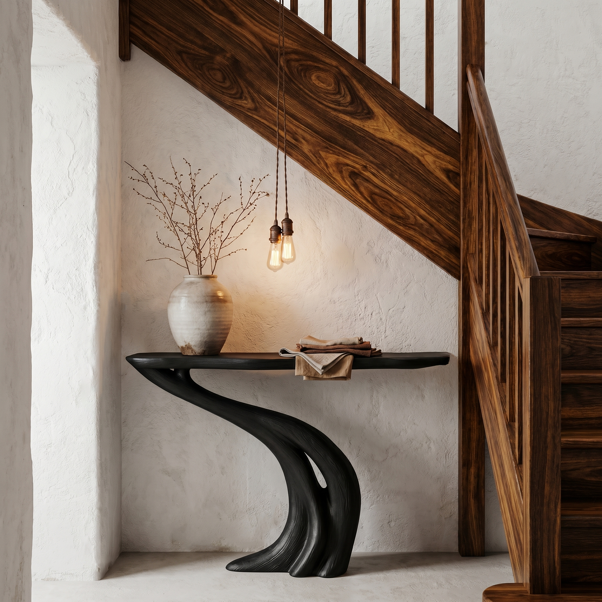 Organic Curved Console Table With Soft Flowing Wood Base For Entryway And Living Room SINLHACS589