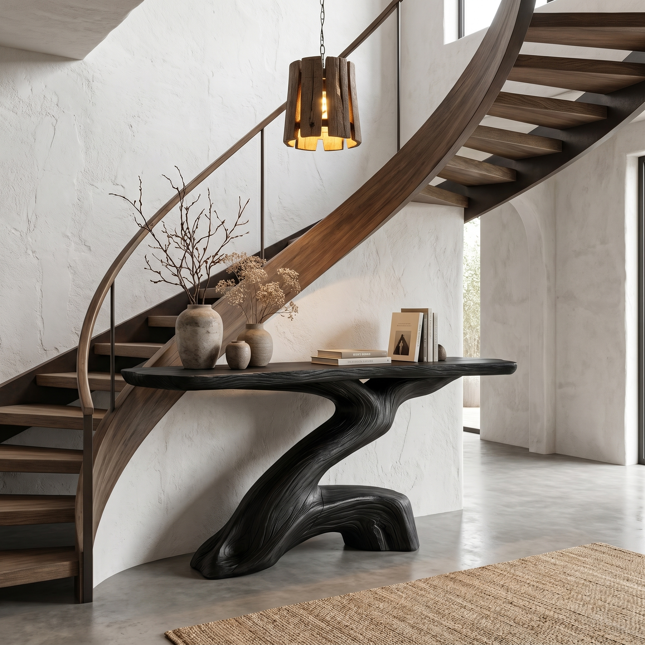 Rustic Console Table With Sculptural Tree Root Base And Solid Wood Top For Entryway And Living Room SINLHACS590