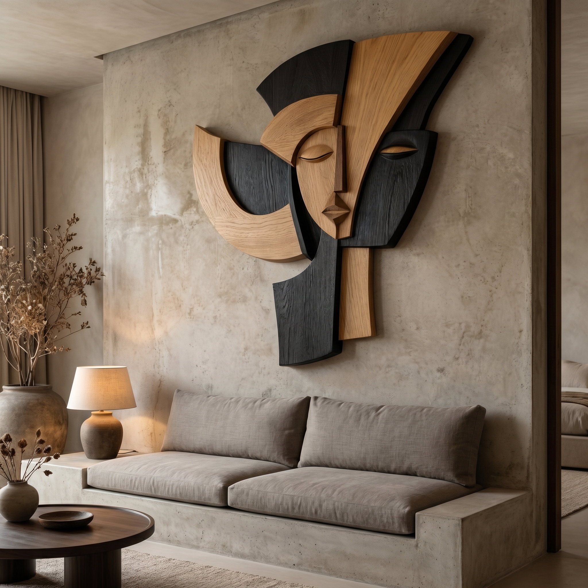 Abstract Wooden Face Wall Decor Panel For Living Room SINLHAWD069