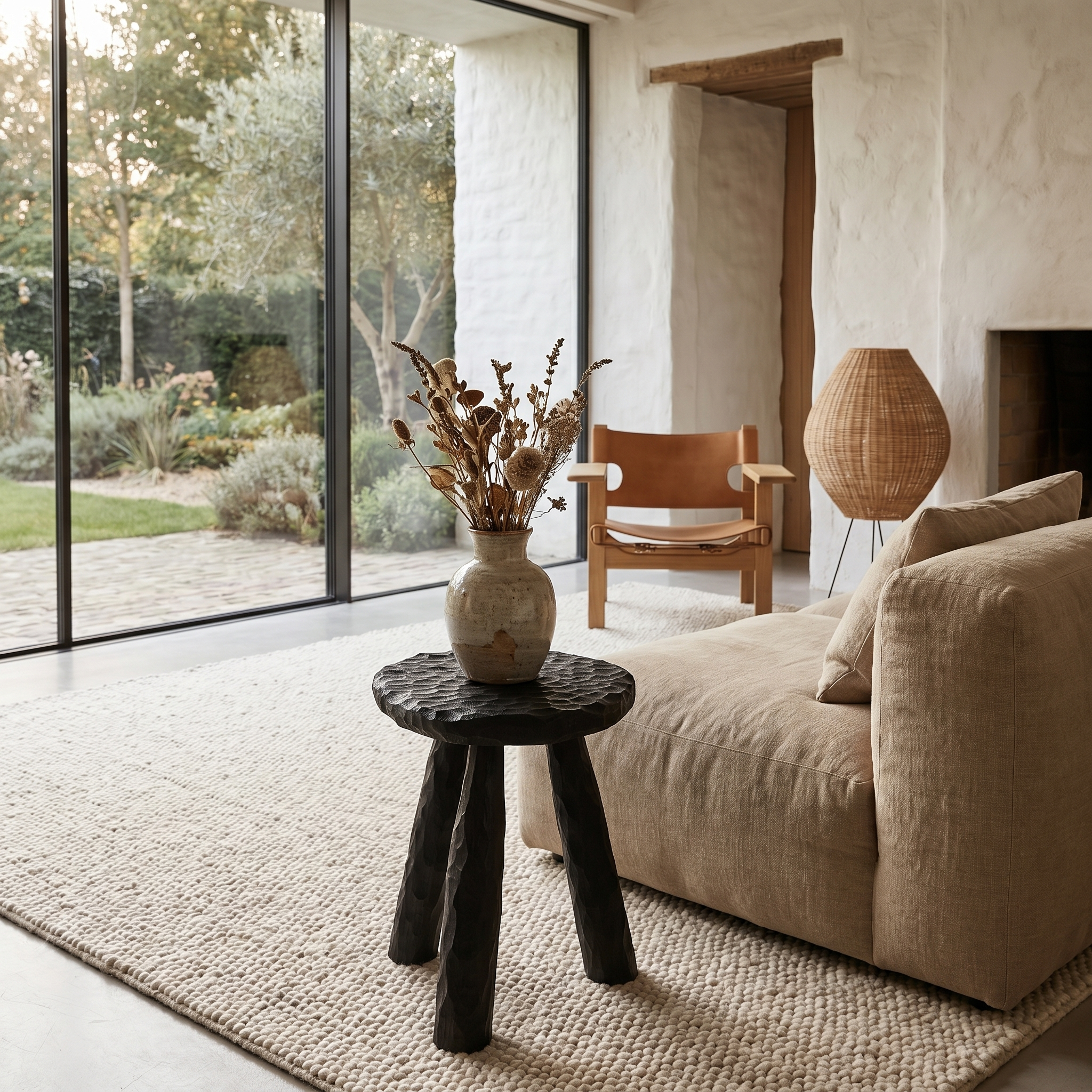 Rustic Side Table With Handcrafted Solid Wood Top And Chunky Pedestal Legs For Living Room And Bedroom SINLHABT263
