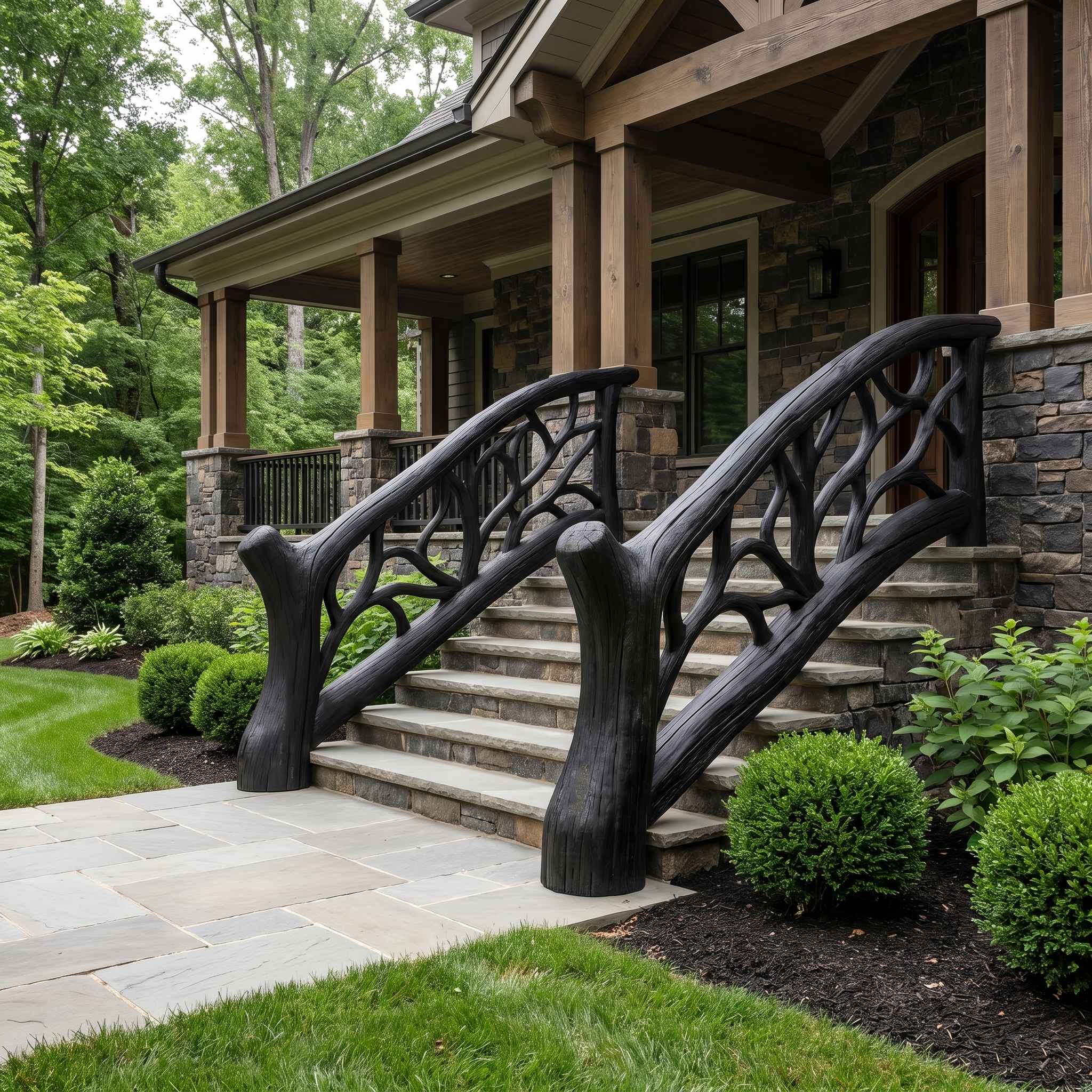Organic Sculptural Stair Railing With Flowing Wood Design For Modern Interior SINLHAST012