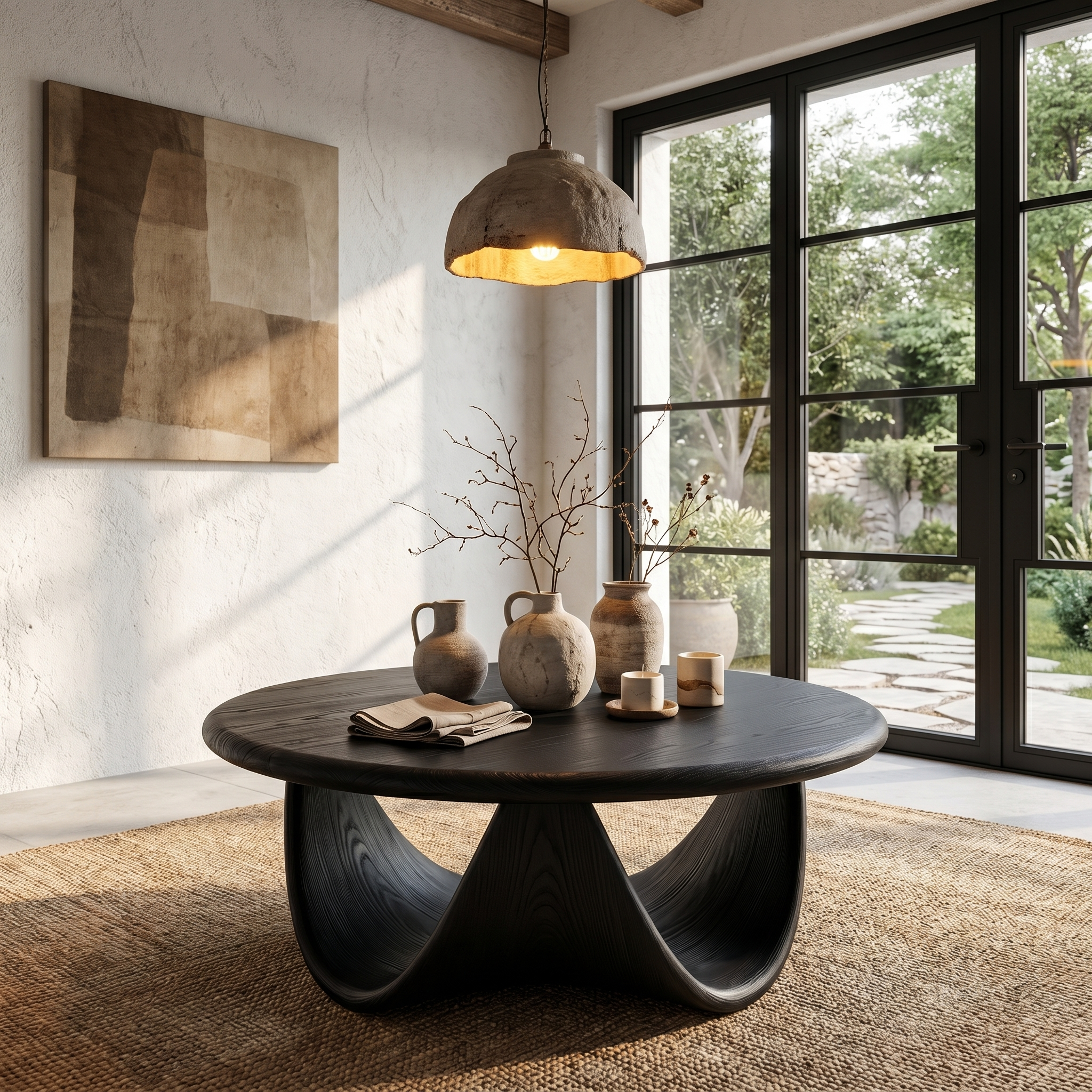 Modern Coffee Table With Sculptural Double Loop Wood Base For Living Room SINLHACF366