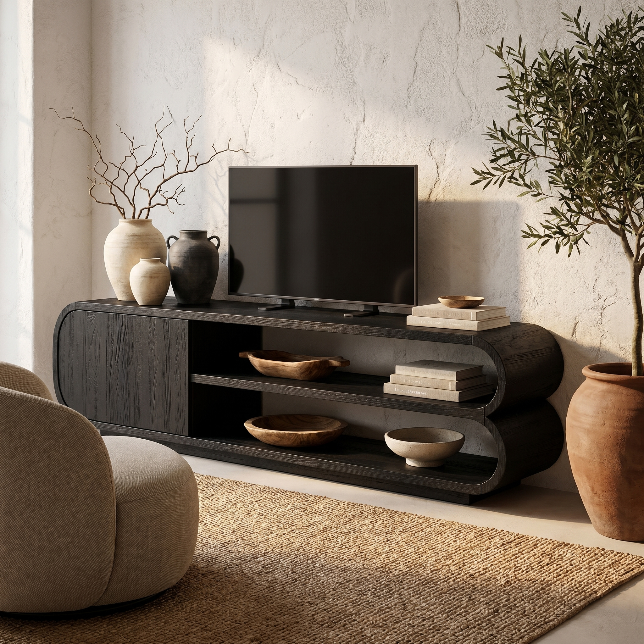 Contemporary TV Cabinet With Open Storage For Living Room SINLHATC038