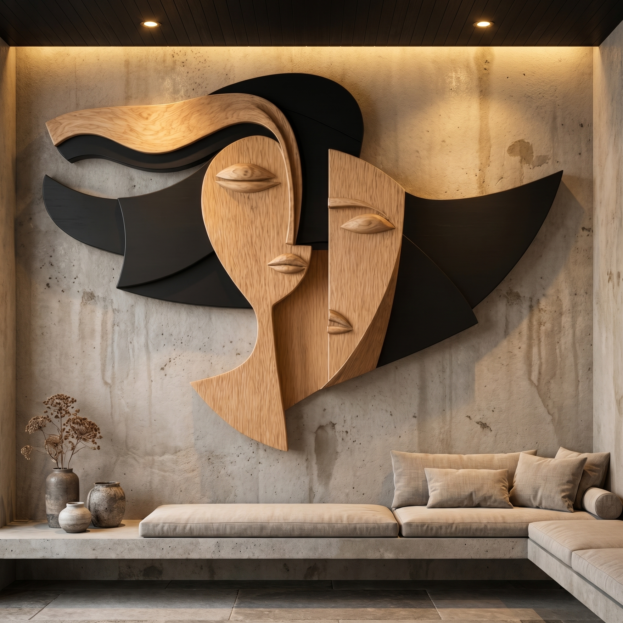 Cubism Style Face Wall Decor Panel For Living Room SINLHAWD070