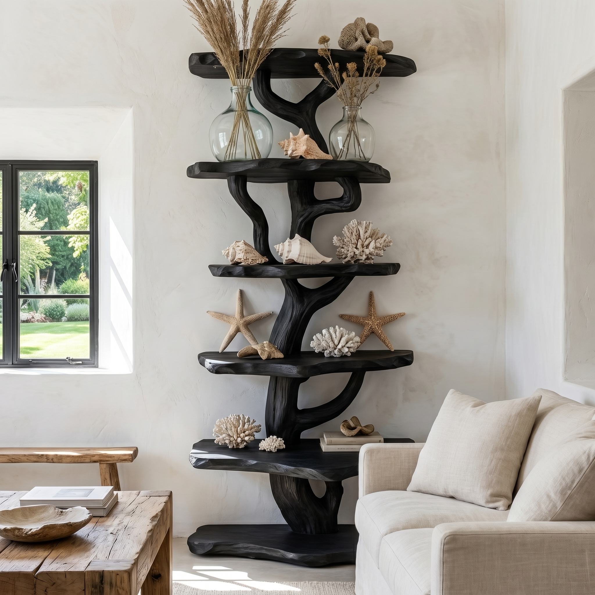 Rustic Sculptural Tree Bookshelf For Living Room And Entryway SINLHATB757