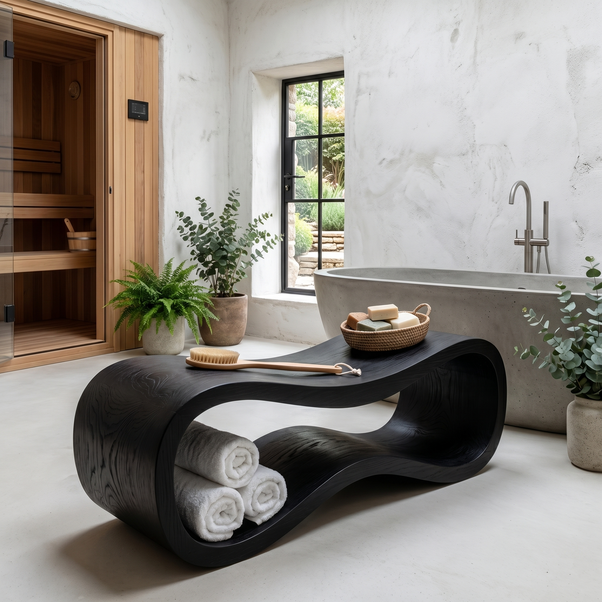 Sculptural Wooden Shower Bench For Bathroom SINLHARS124