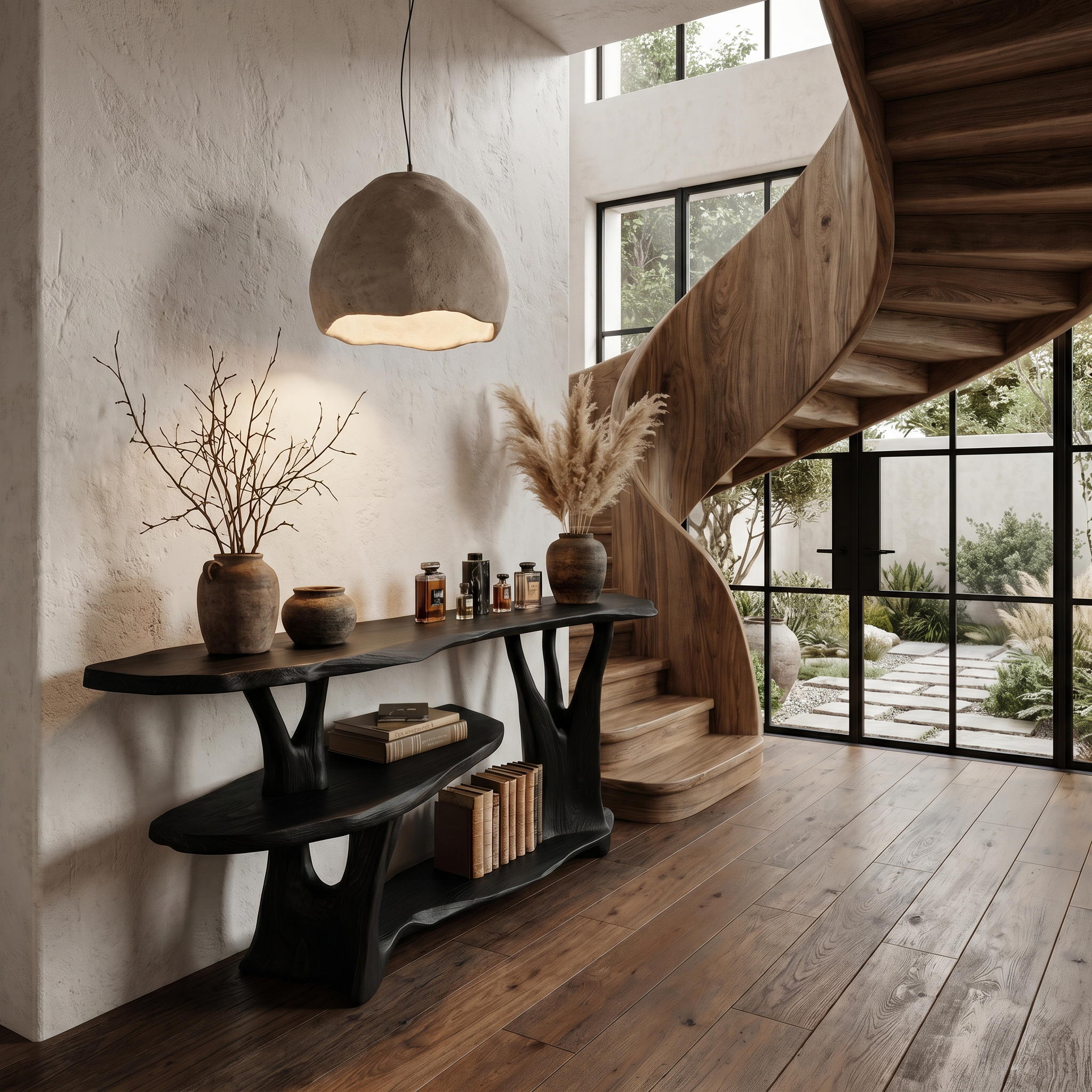 Organic Console Table With Sculptural Tree Root Base And Open Shelf Storage For Entryway And Living Room SINLHACS607