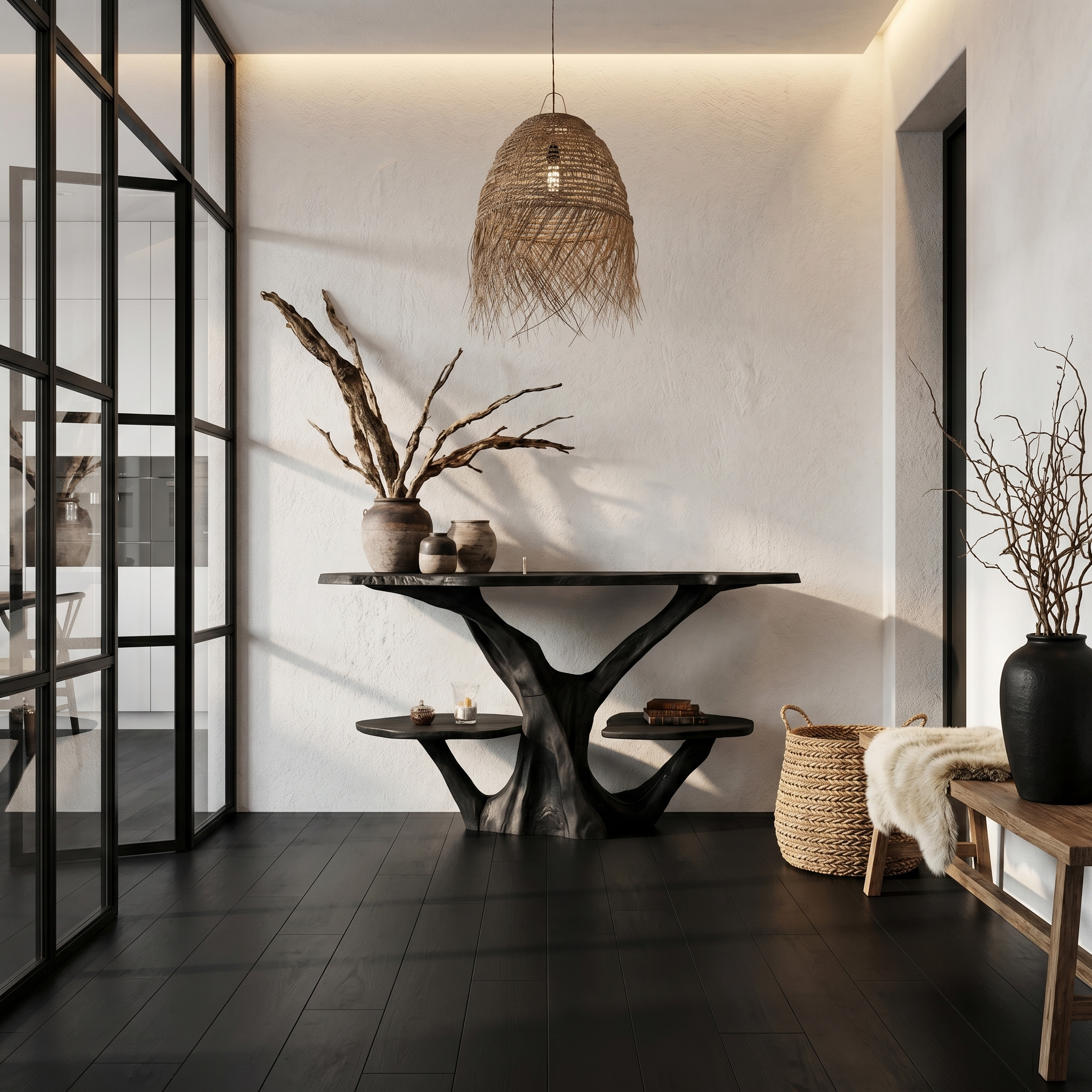 Organic Console Table With Sculptural Tree Branch Base For Entryway And Living Room SINLHACS608