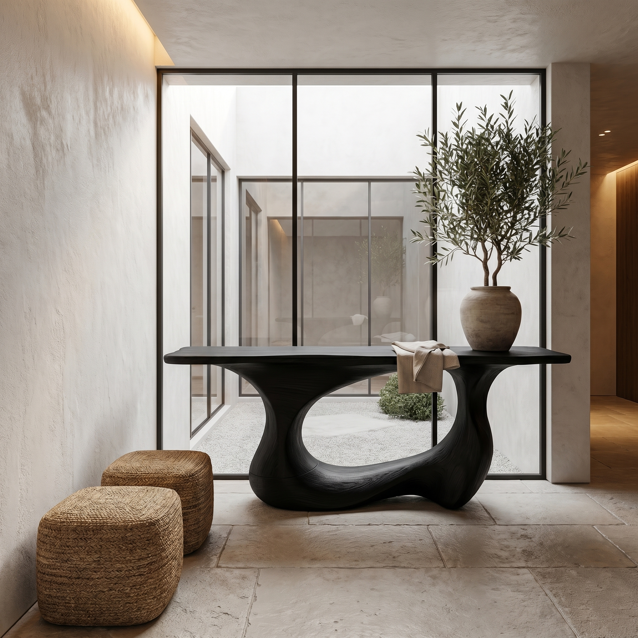 Contemporary Console Table With Artistic Open Loop Solid Wood Base For Living Room SINLHACS609