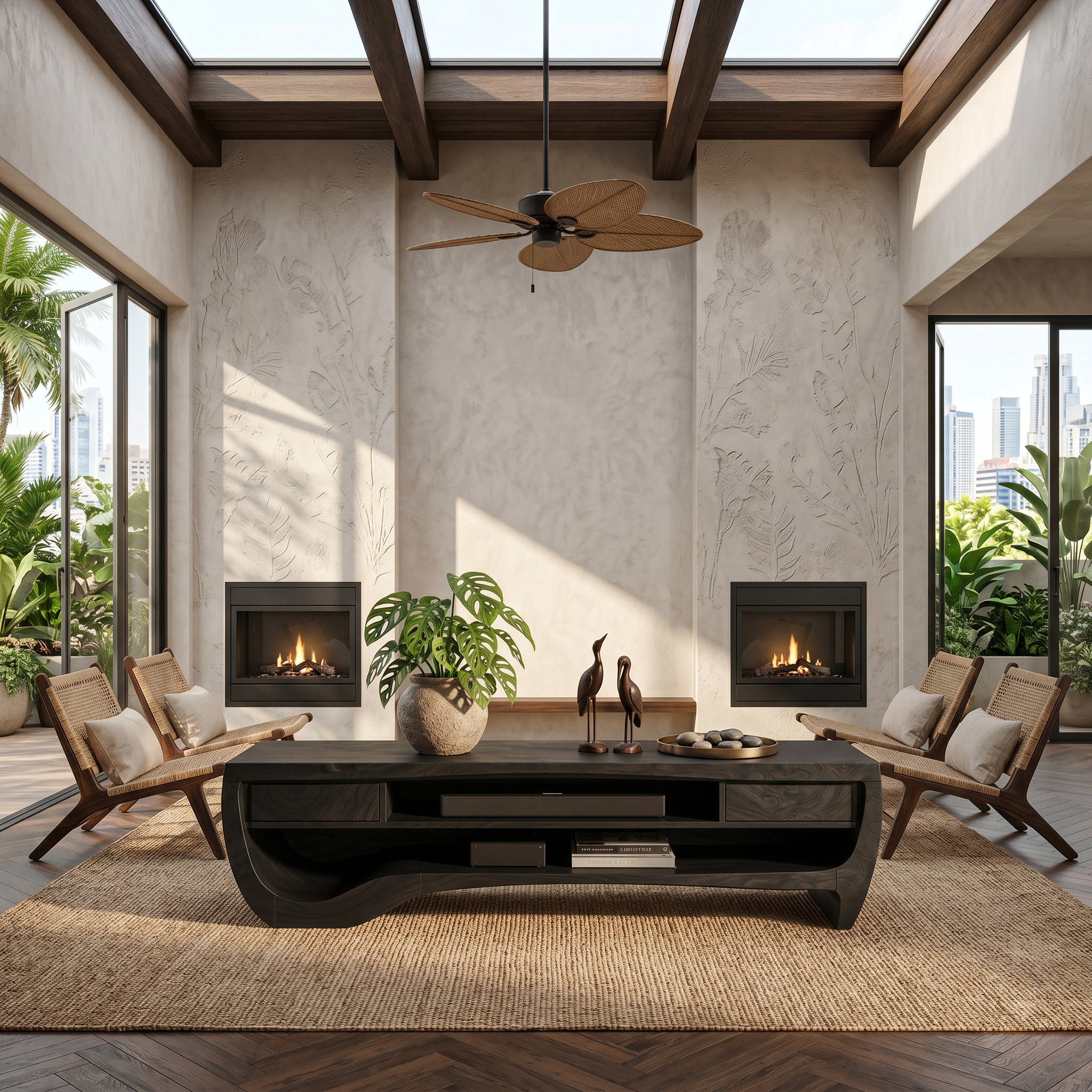 Organic TV Cabinet With Open Storage And Sculptural Curved Wood Design For Living Room SINLHATC045