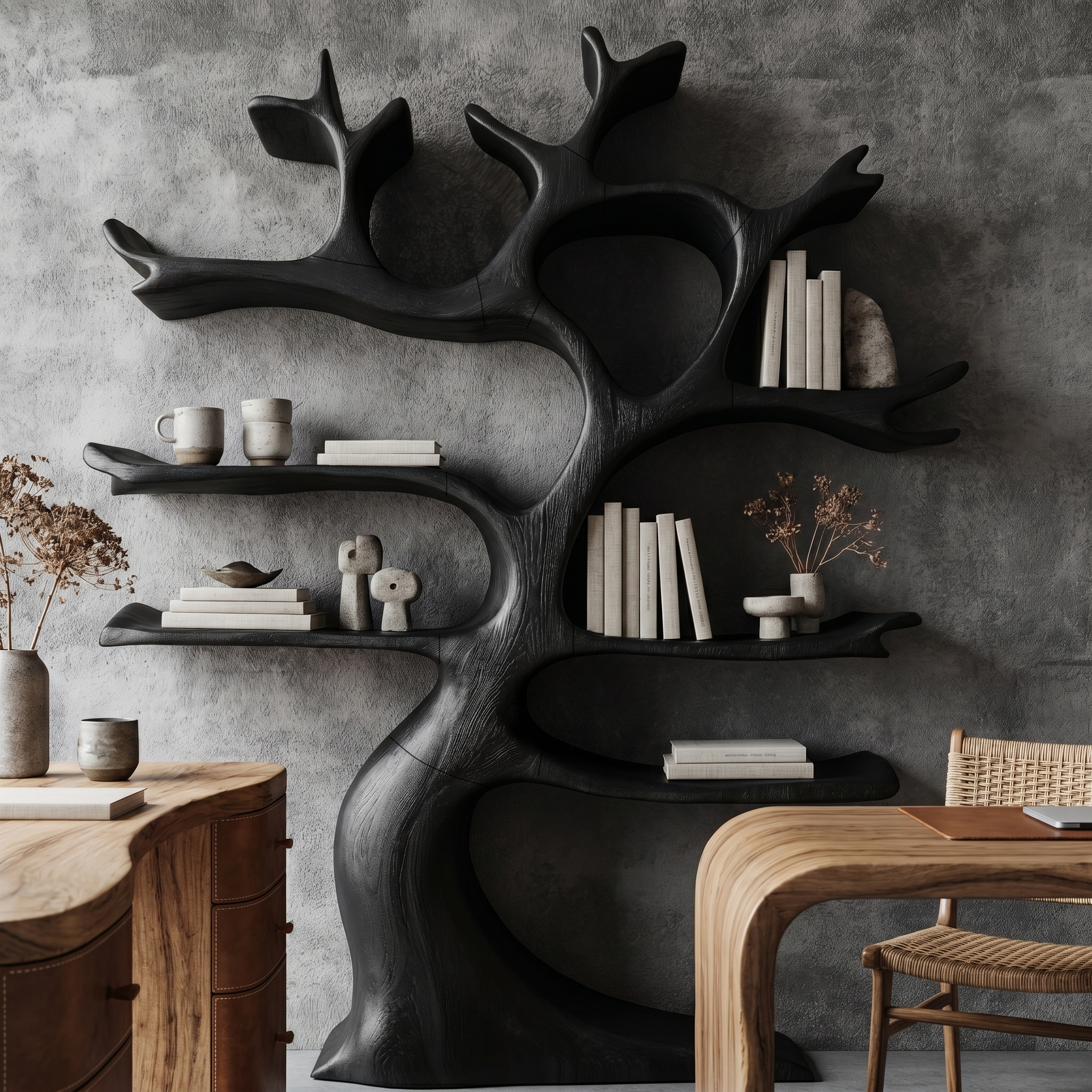 Organic Modern Tree Wall Shelf With Branch Inspired Storage For Living Room SINLHATB754