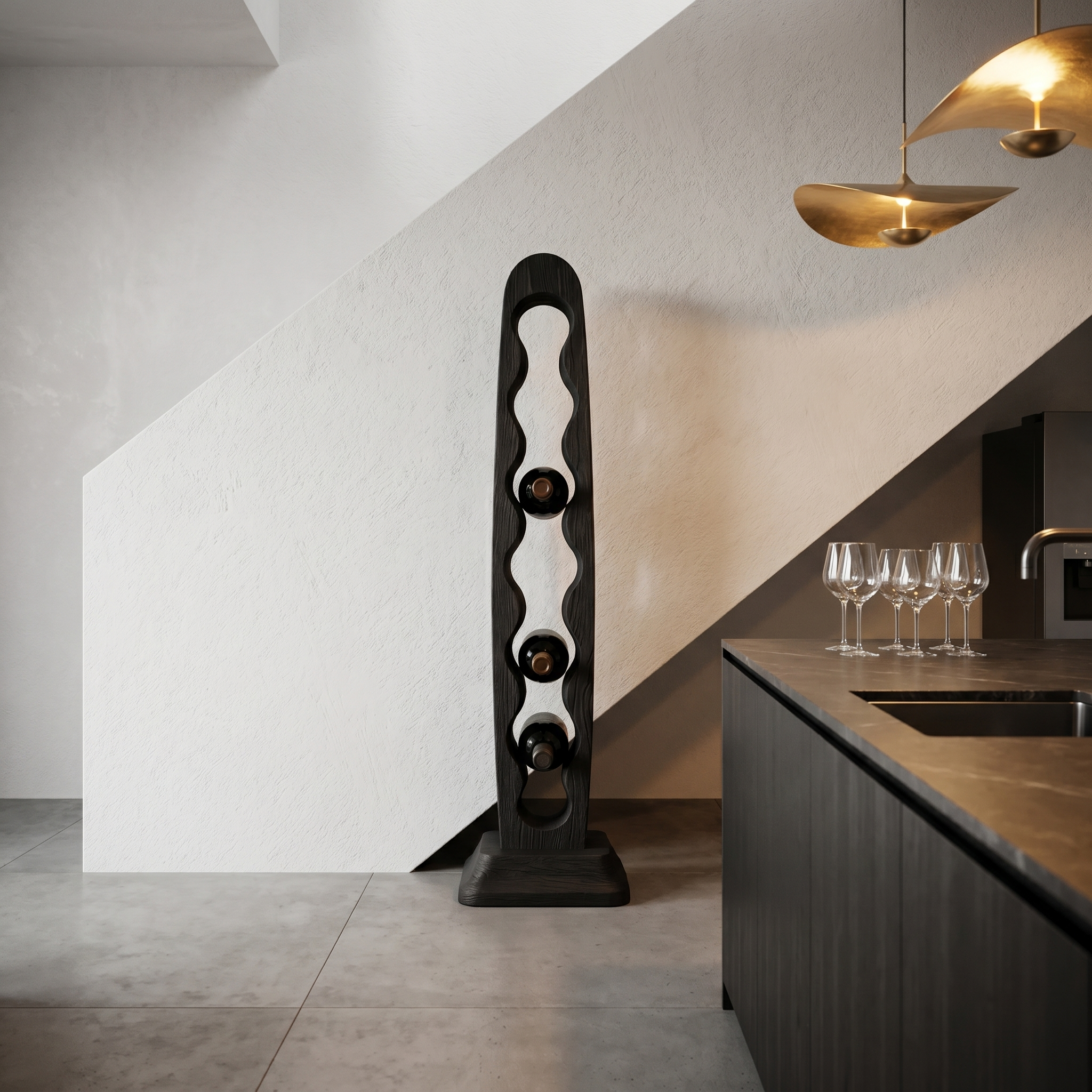 Modern Freestanding Wine Rack With Sculptural Vertical Bottle Storage For Kitchen SINLHAWR029