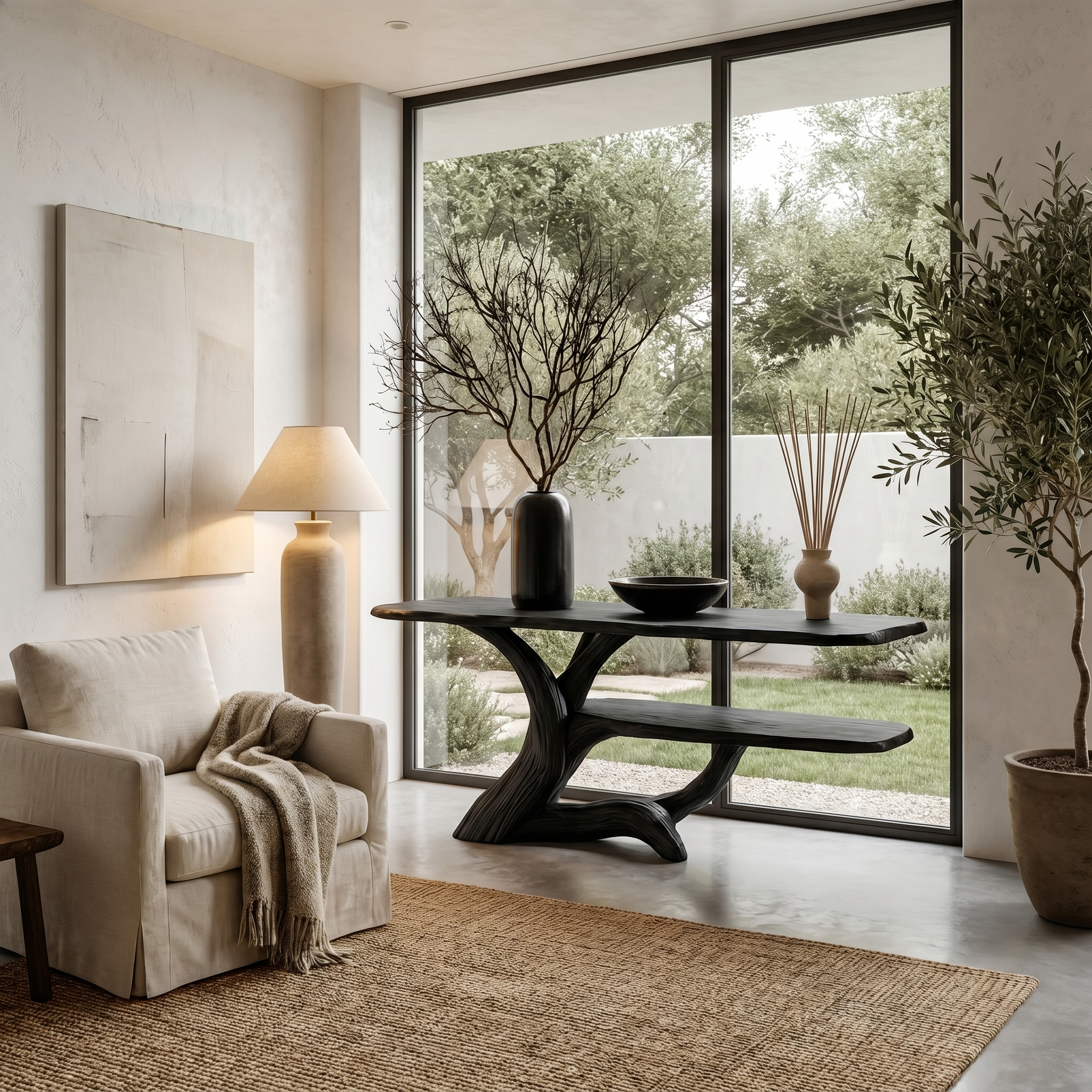 Nature Inspired Console Table With Open Shelf Storage For Living Room SINLHACS620