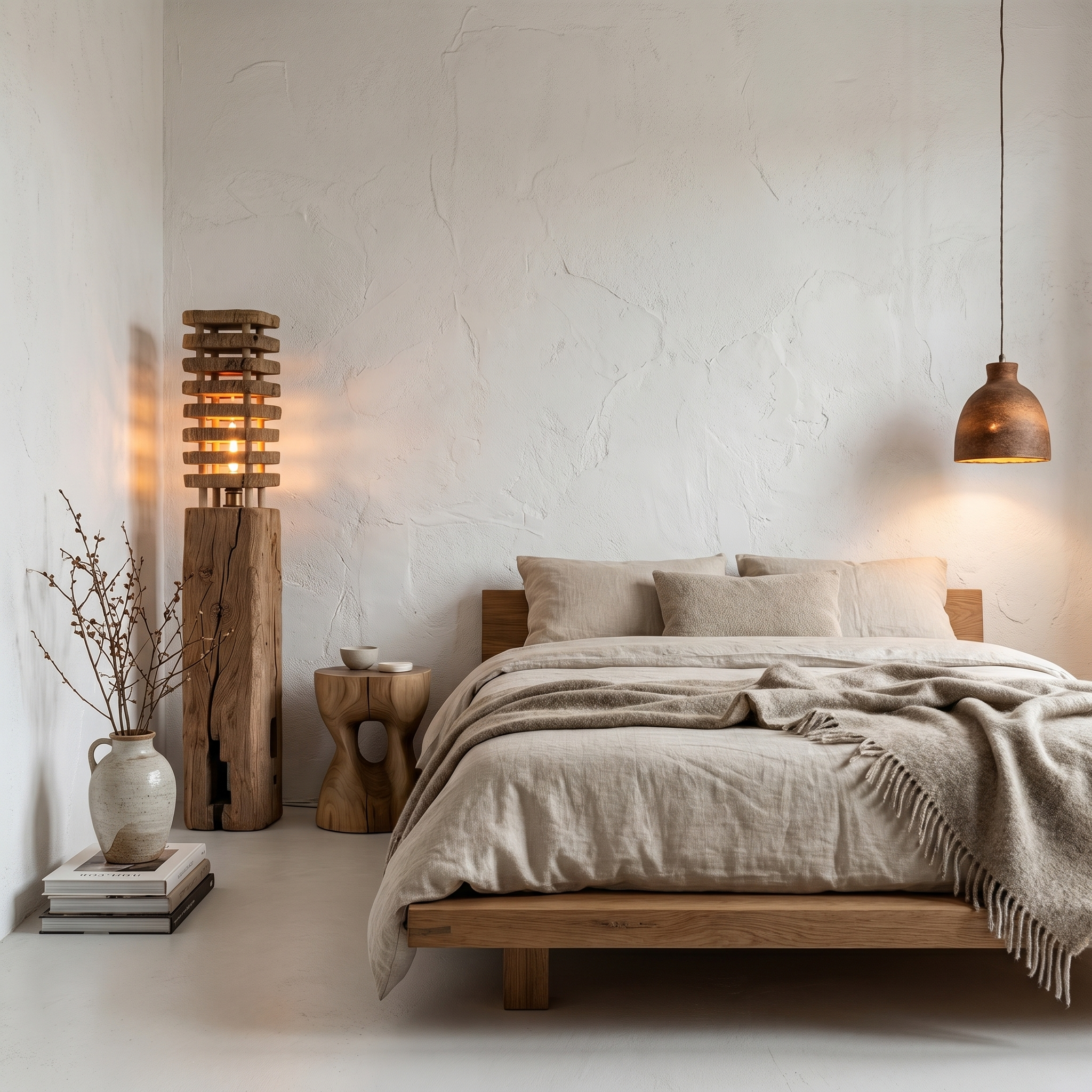 Rustic Wooden Floor Lamp With Sculptural Log Base For Living Room And Bedroom SINLHAFLP083