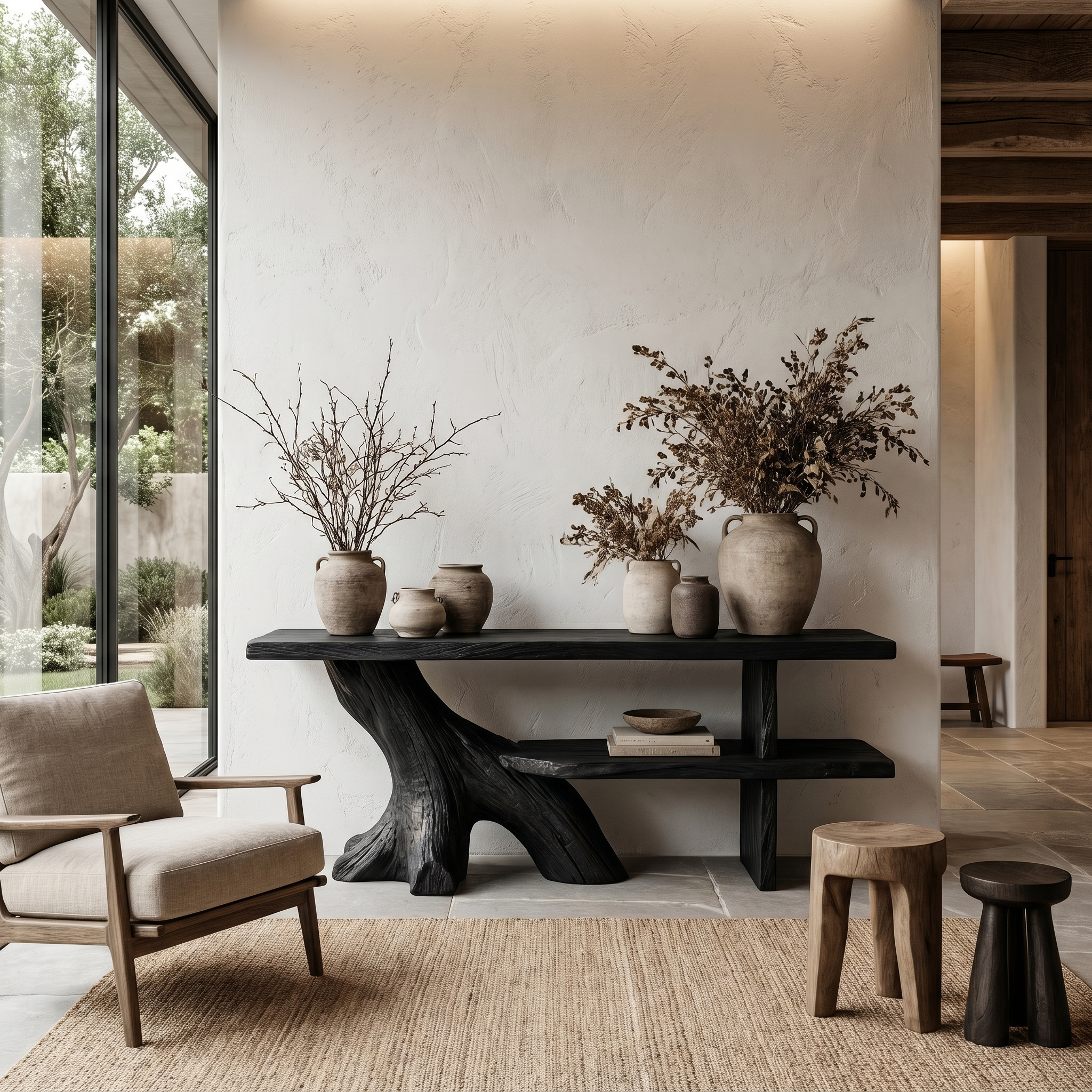 Organic Console Table With Sculptural Tree Branch Base For Entryway And Living Room SINLHACS622