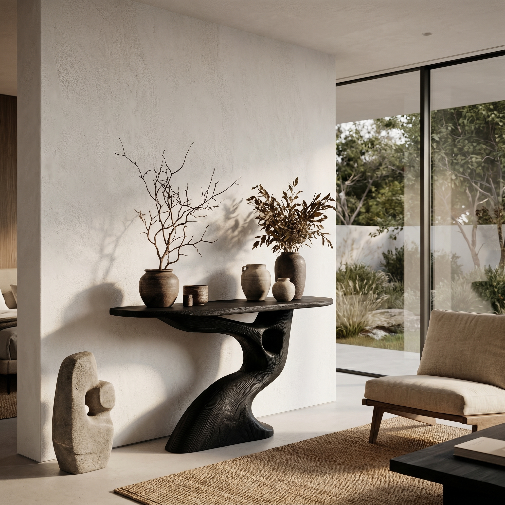 Tree Inspired Console Table With Sculptural Wood Structure For Hallway SINLHACS623