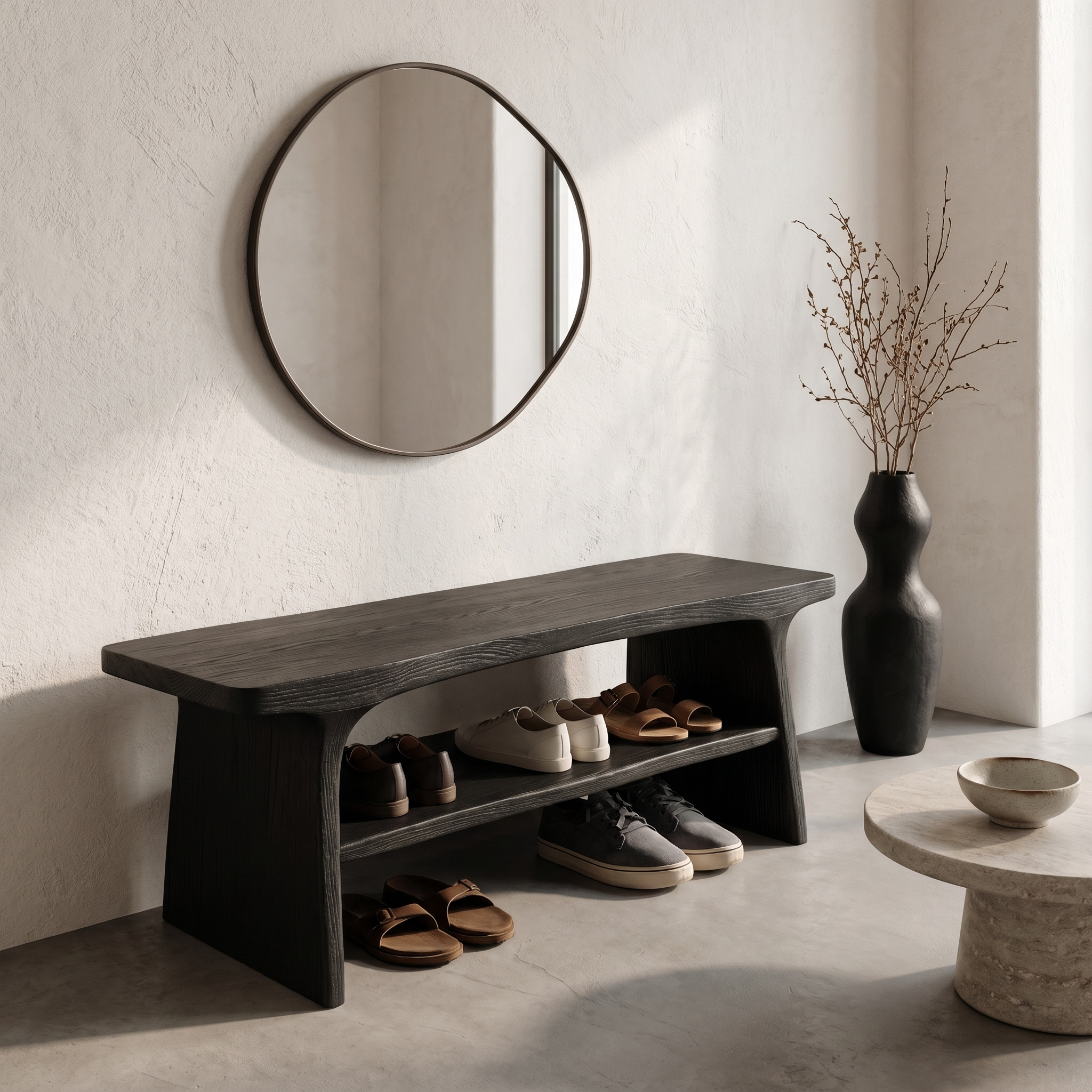 Rustic Shoe Bench With Natural Wood Storage For Entryway SINLHASB089