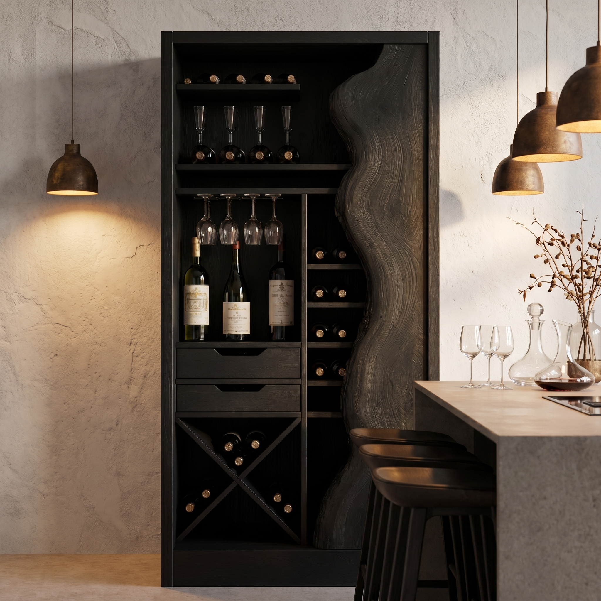Farmhouse Wine Cabinet With Built In Bottle Storage And Display Niches SINLHAWR036