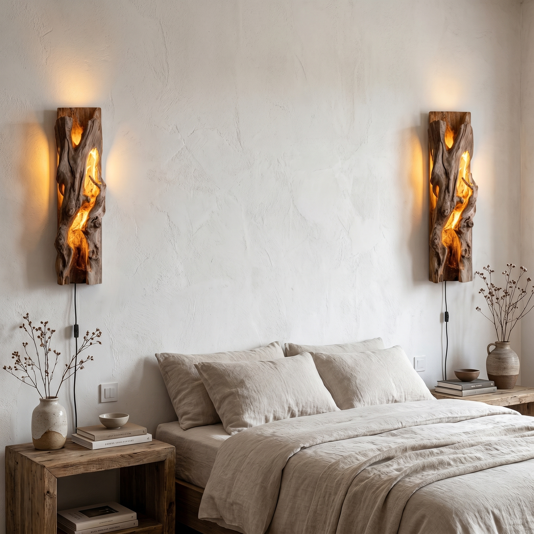 Rustic Live Edge Wall Sconce With Natural Wood Sculpture For Living Room SINLHAPL011