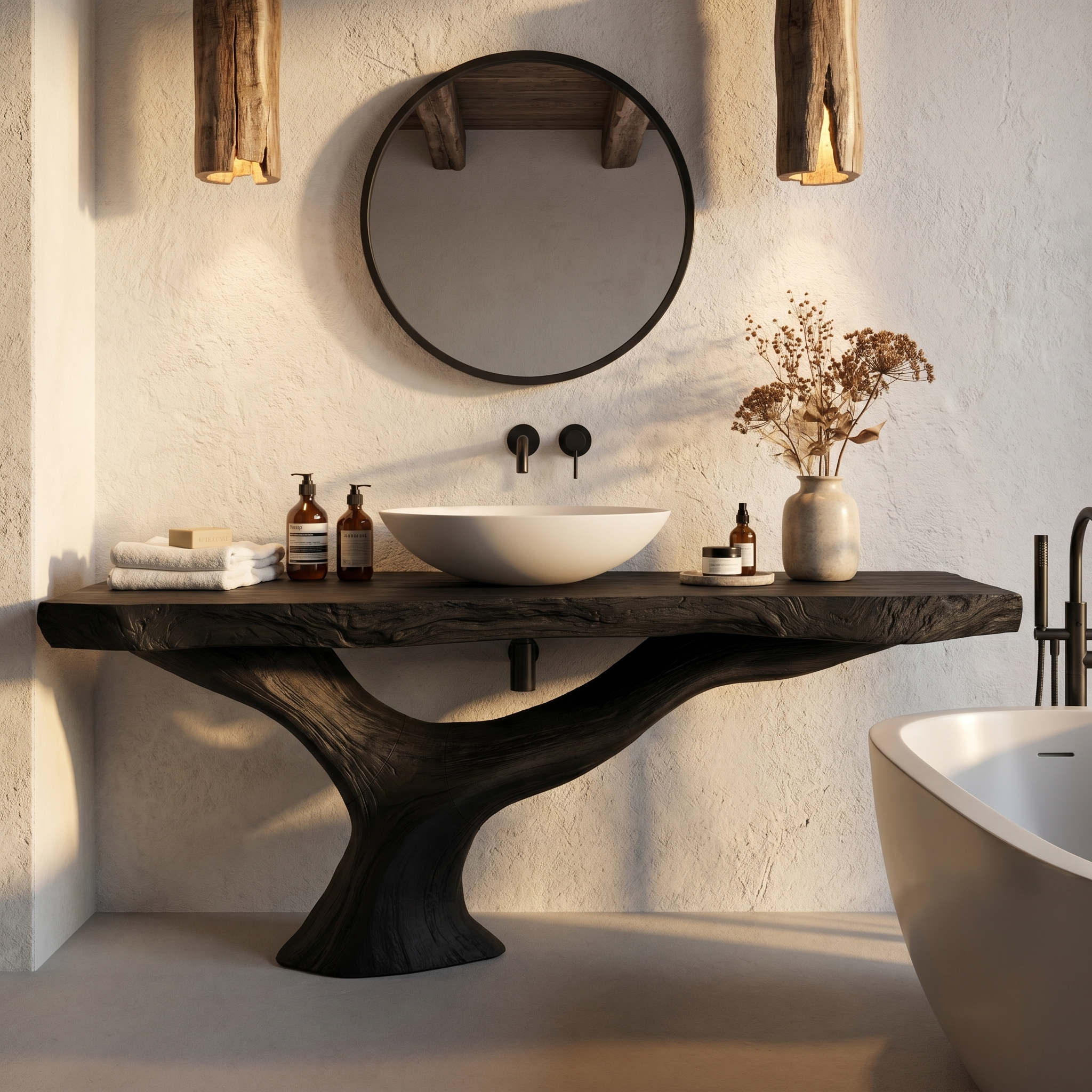 Contemporary Bathroom Vanity With Organic Wood Countertop And Artistic Base For Bathroom SINLHABRV312