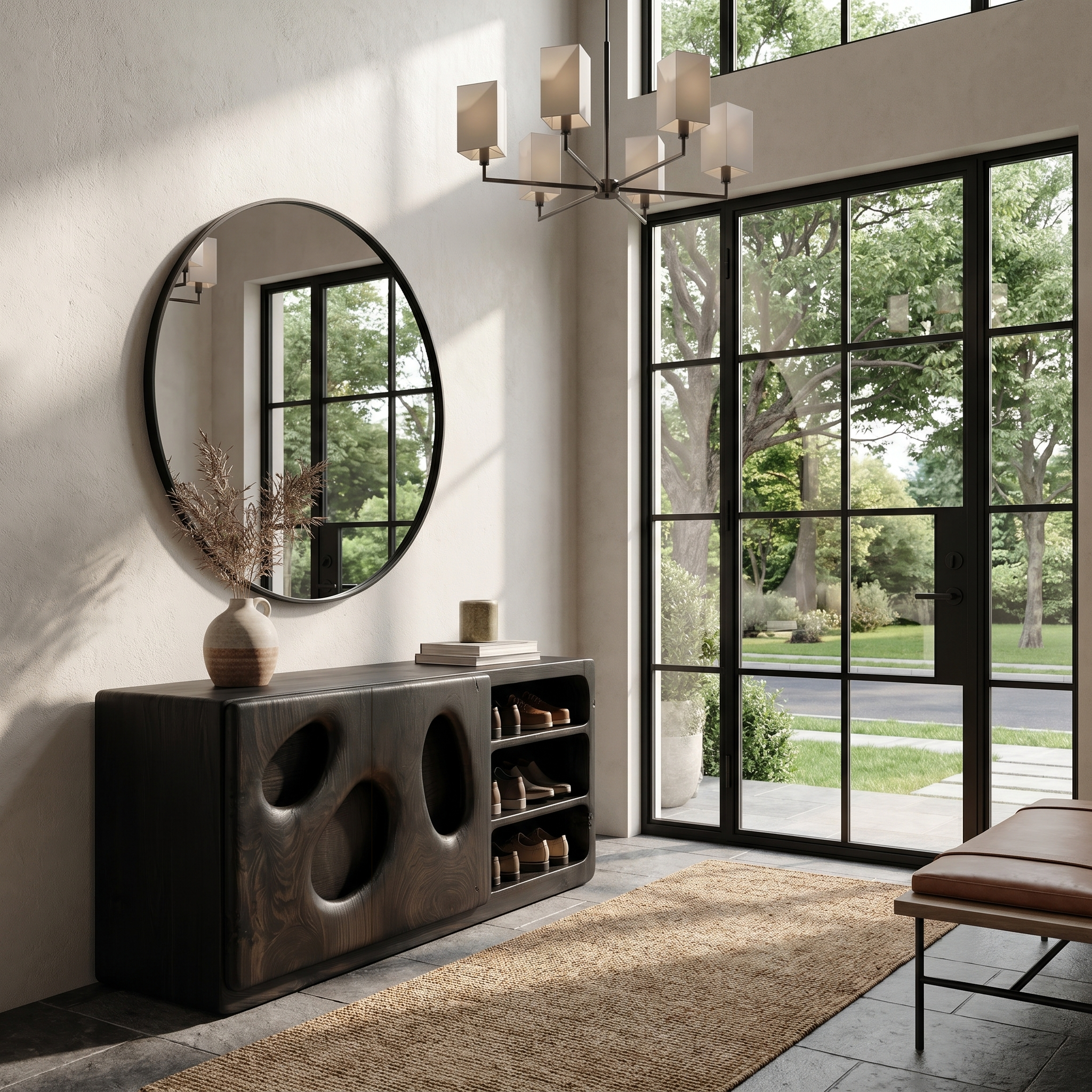 Organic Modern Shoe Cabinet Artistic Storage Design For Hallway SINLHASB098