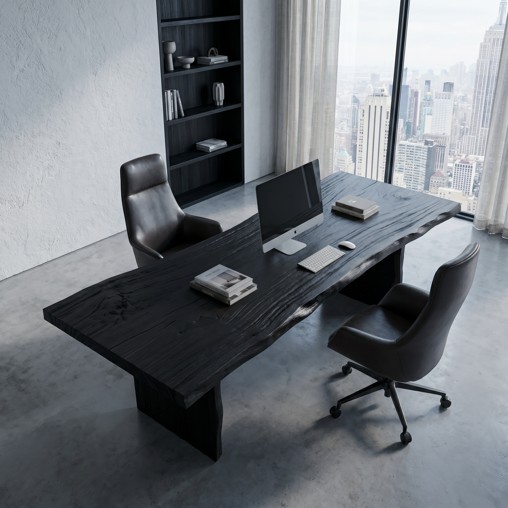 Rustic Live Edge Wooden Desk With Solid Wood Pedestal Base For Home Office SINLHADK119