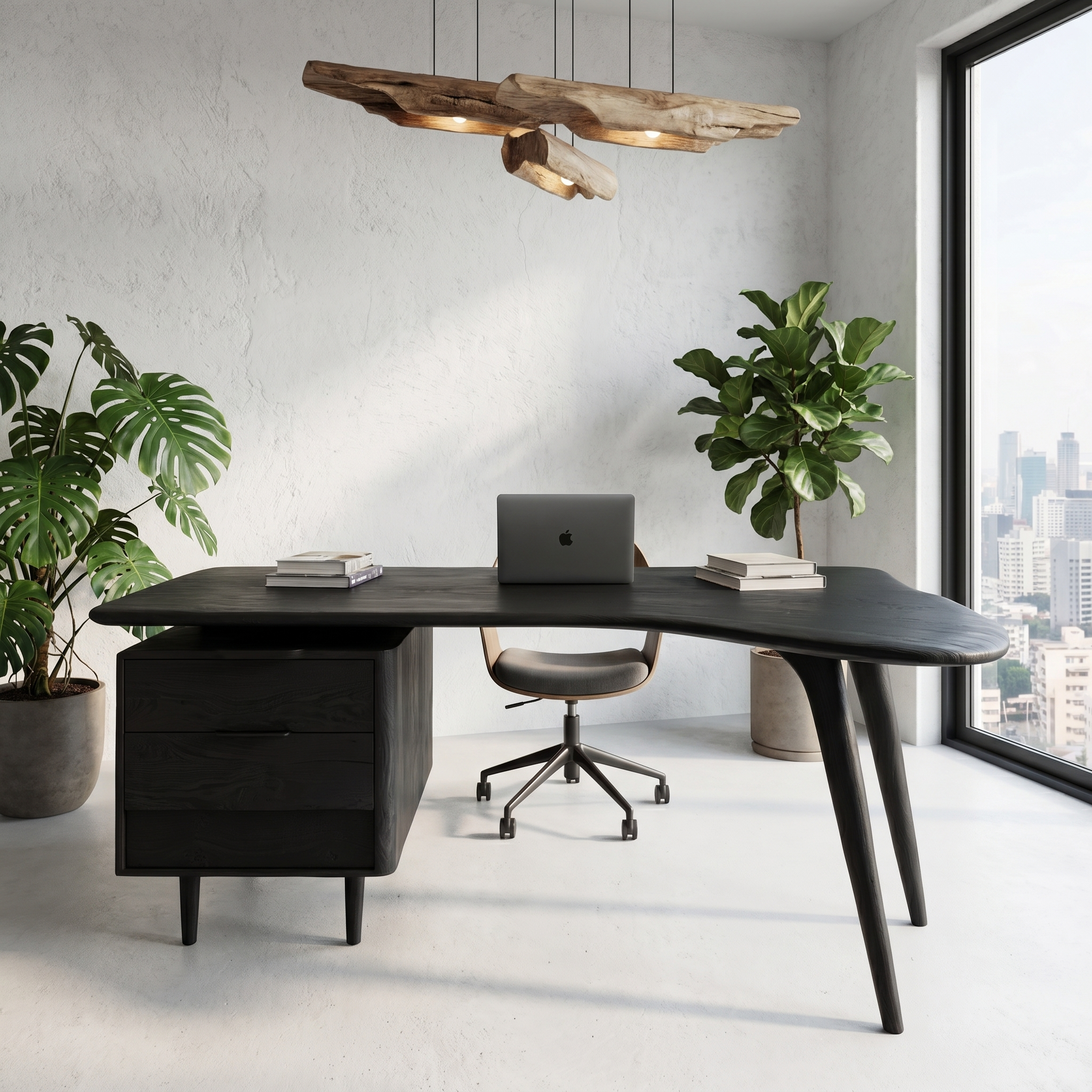 Organic Wooden Desk With Integrated Side Shelves And Built In Drawer Storage For Home Office And Workspace SINLHADK122