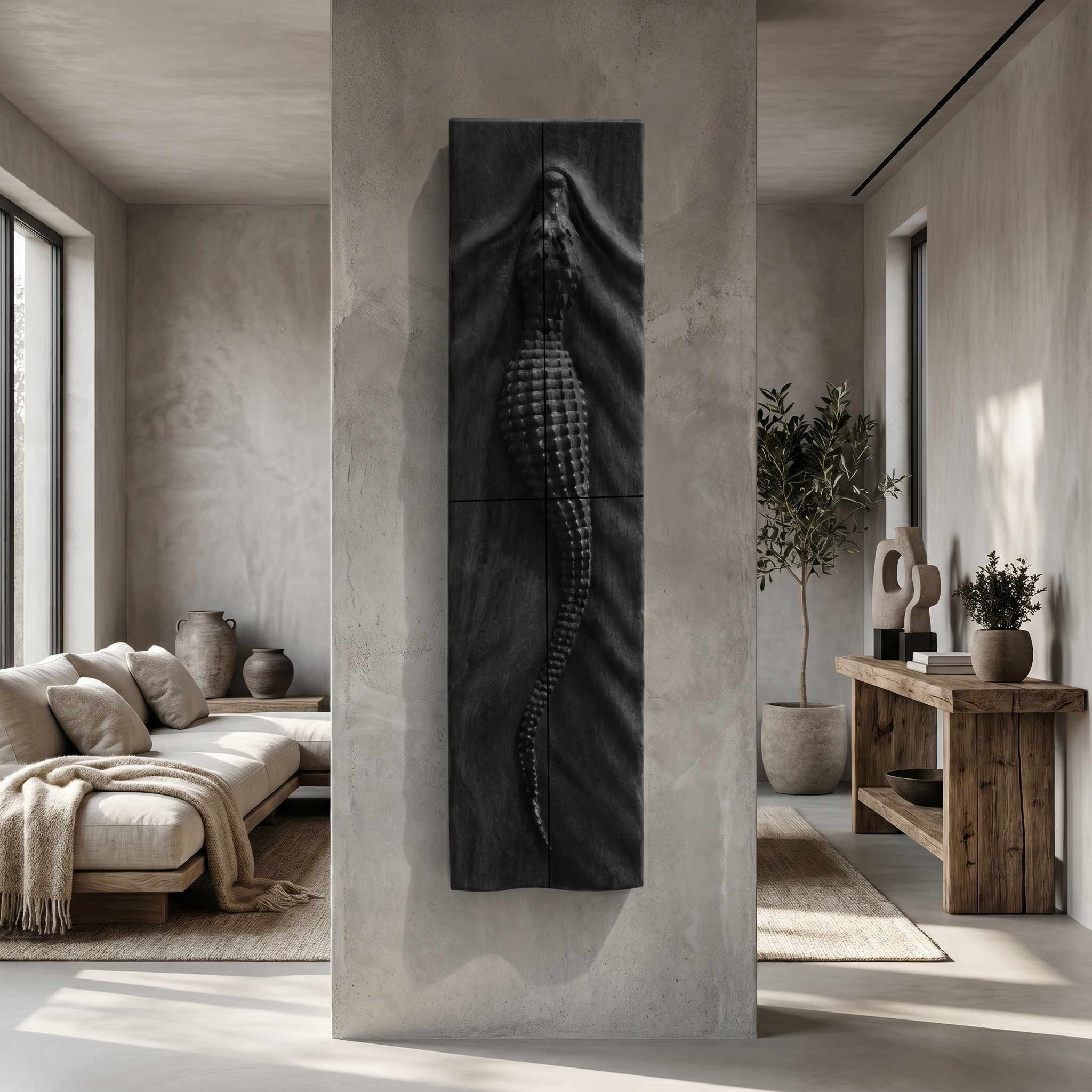 Abstract Wooden Wall Art Panel With Sculptural Organic Relief Design For Living Room And Entryway SINLHAWD102