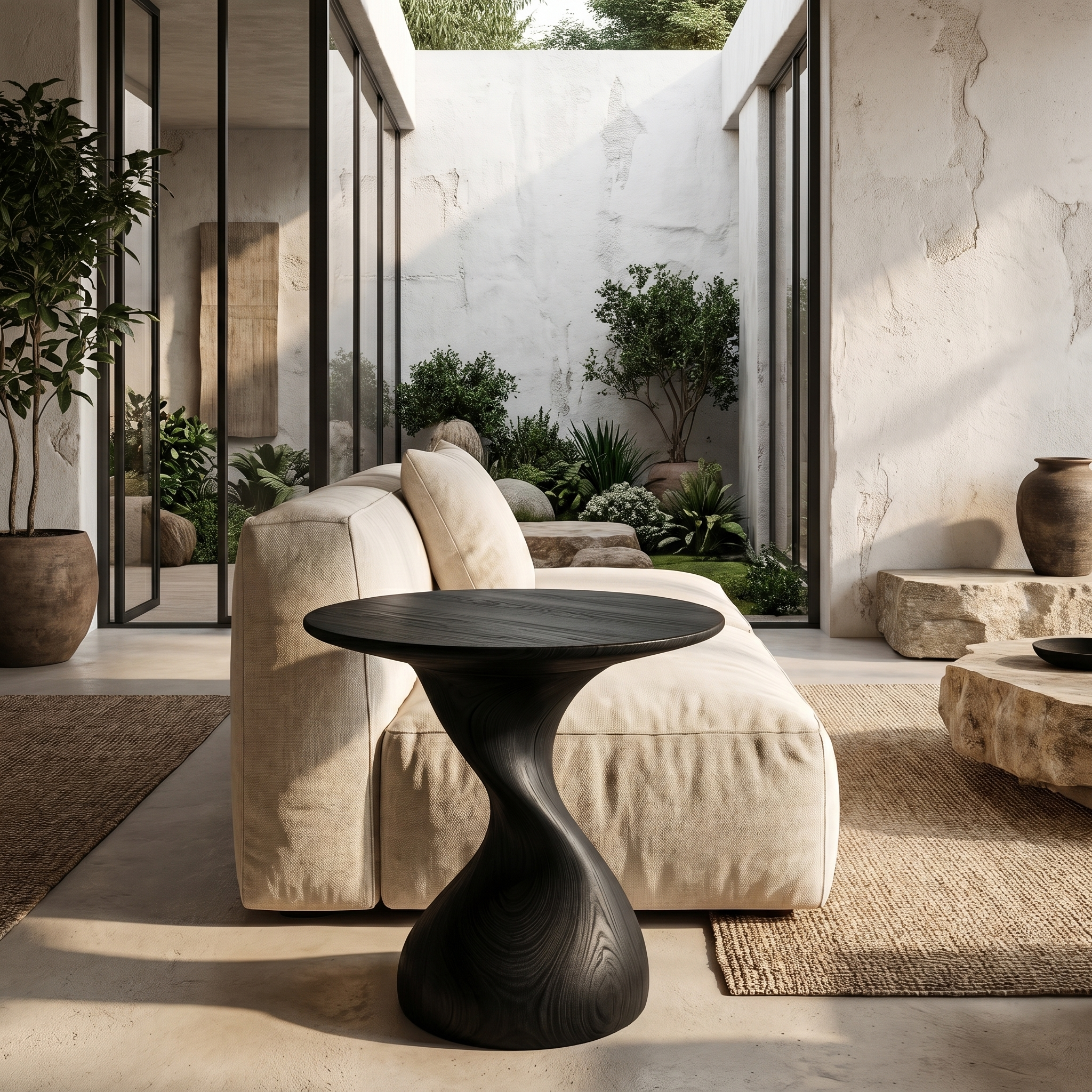 Organic Sculptural Side Table With Twisted Pedestal Base For Living Room And Bedroom SINLHABT248