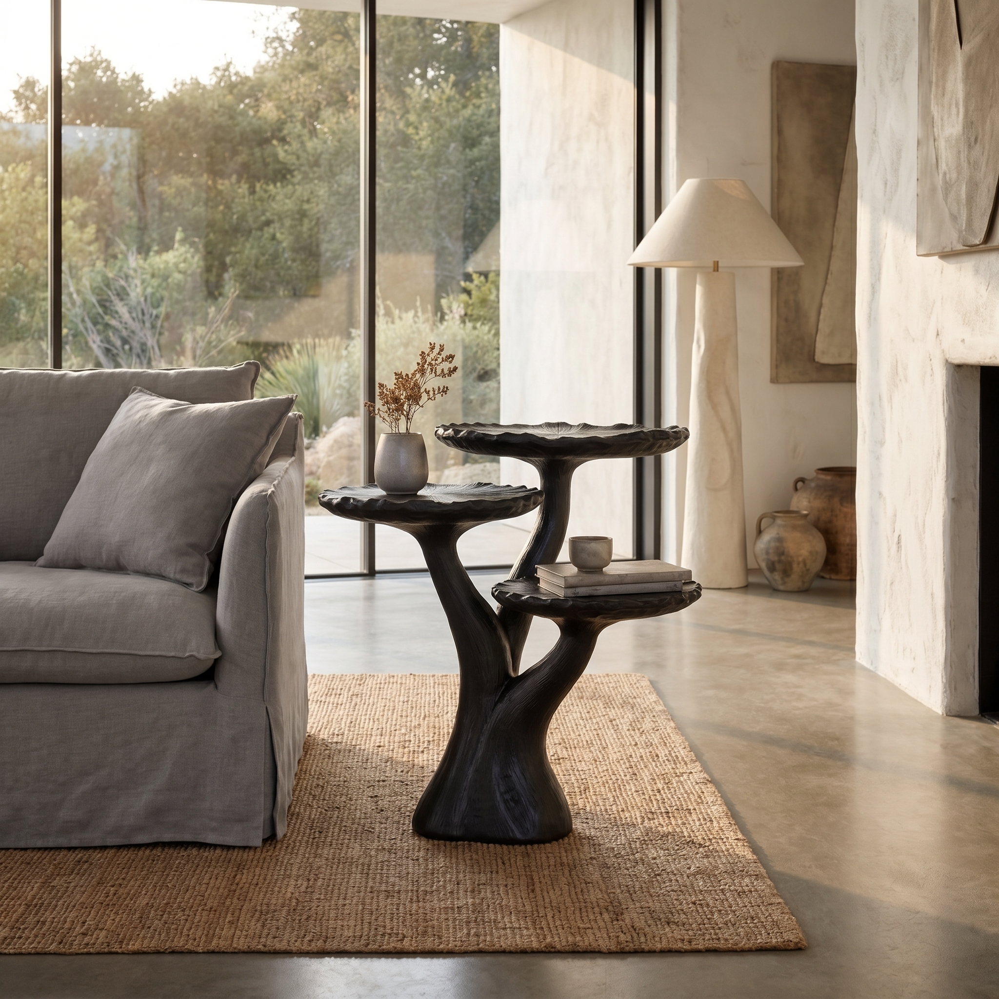 Organic Sculptural Side Table With Multi Tier Solid Wood Shelves For Living Room And Bedroom SINLHABT251