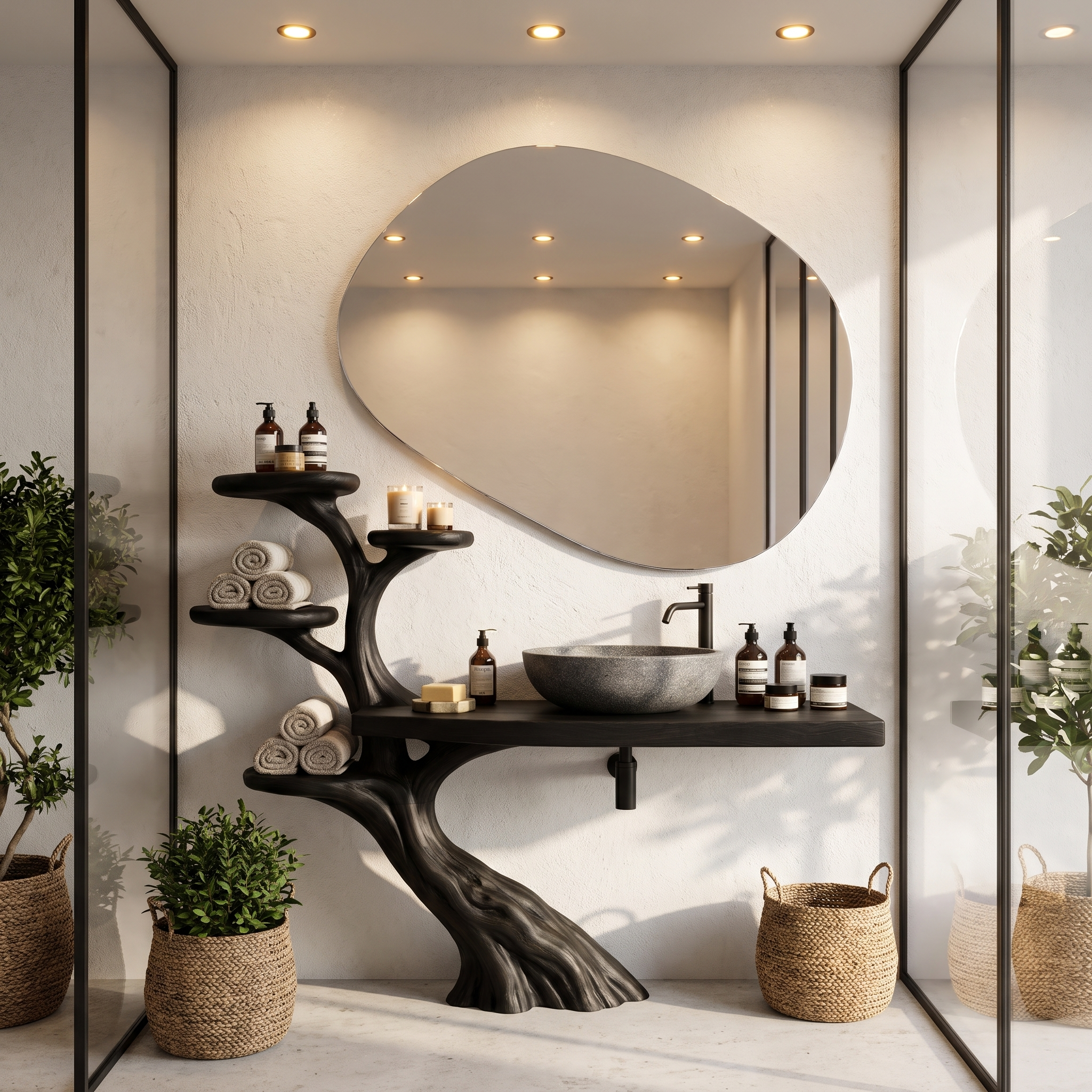 Rustic Bathroom Vanity With Sculptural Wood Structure For Bathroom SINLHABRV321