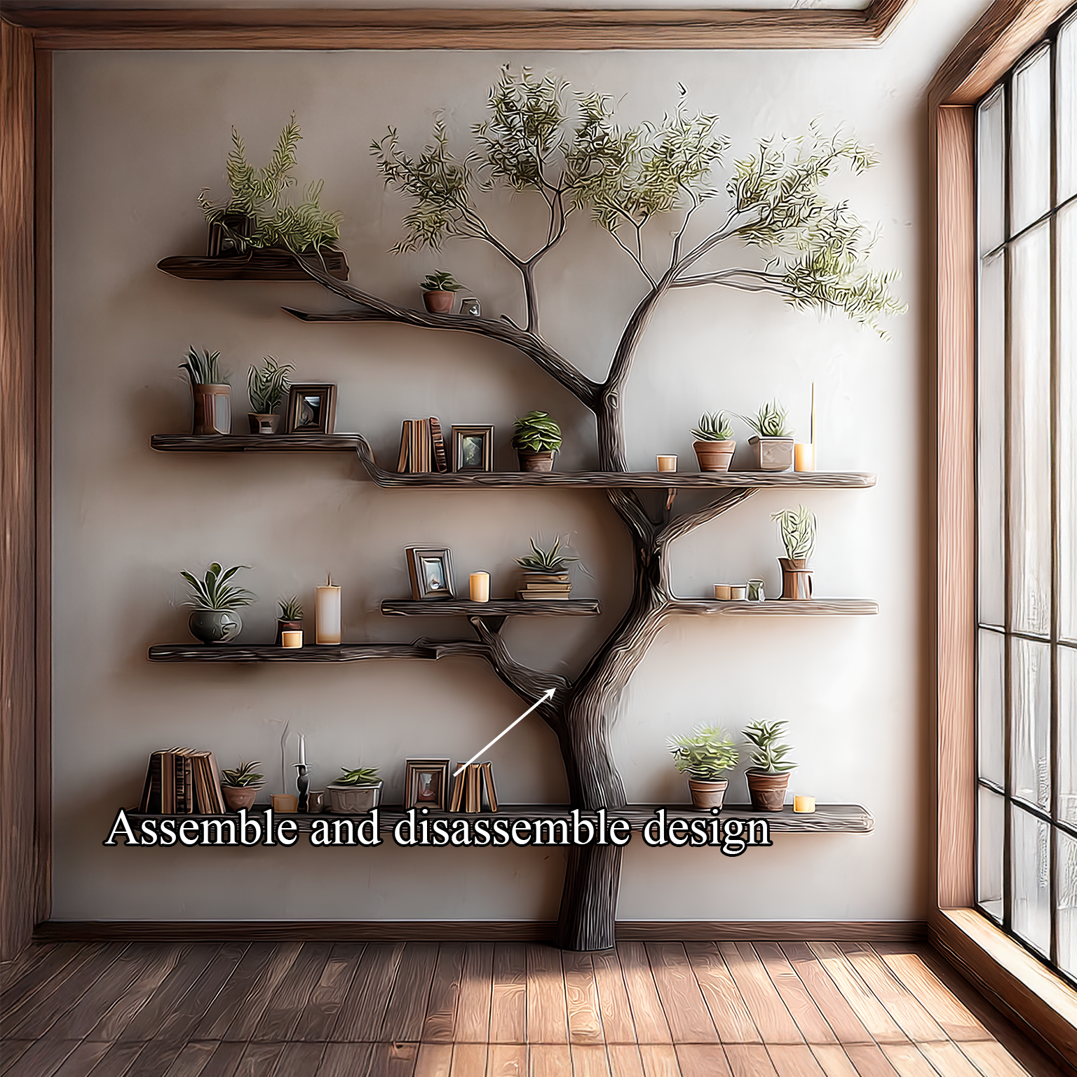 Rustic Tree Bookshelf Living Wall Decor SINLSATB205