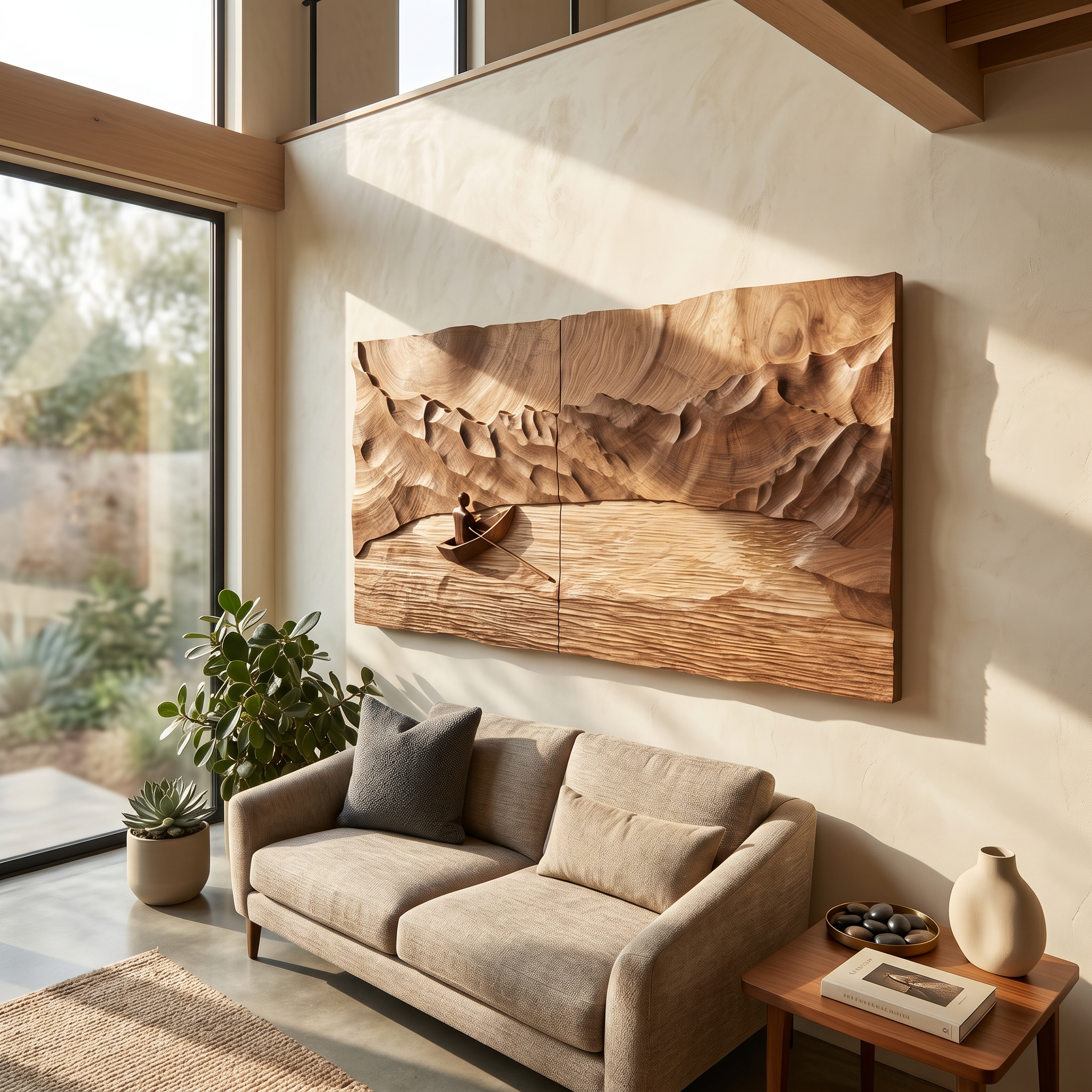 Oversized Round Wood Landscape Art For Japandi Living Room Design SILDTTRWA098
