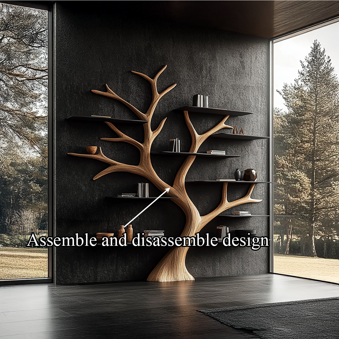 Rustic Wide Tree Bookshelf Home Office or Living Room Storage SINLSATB347
