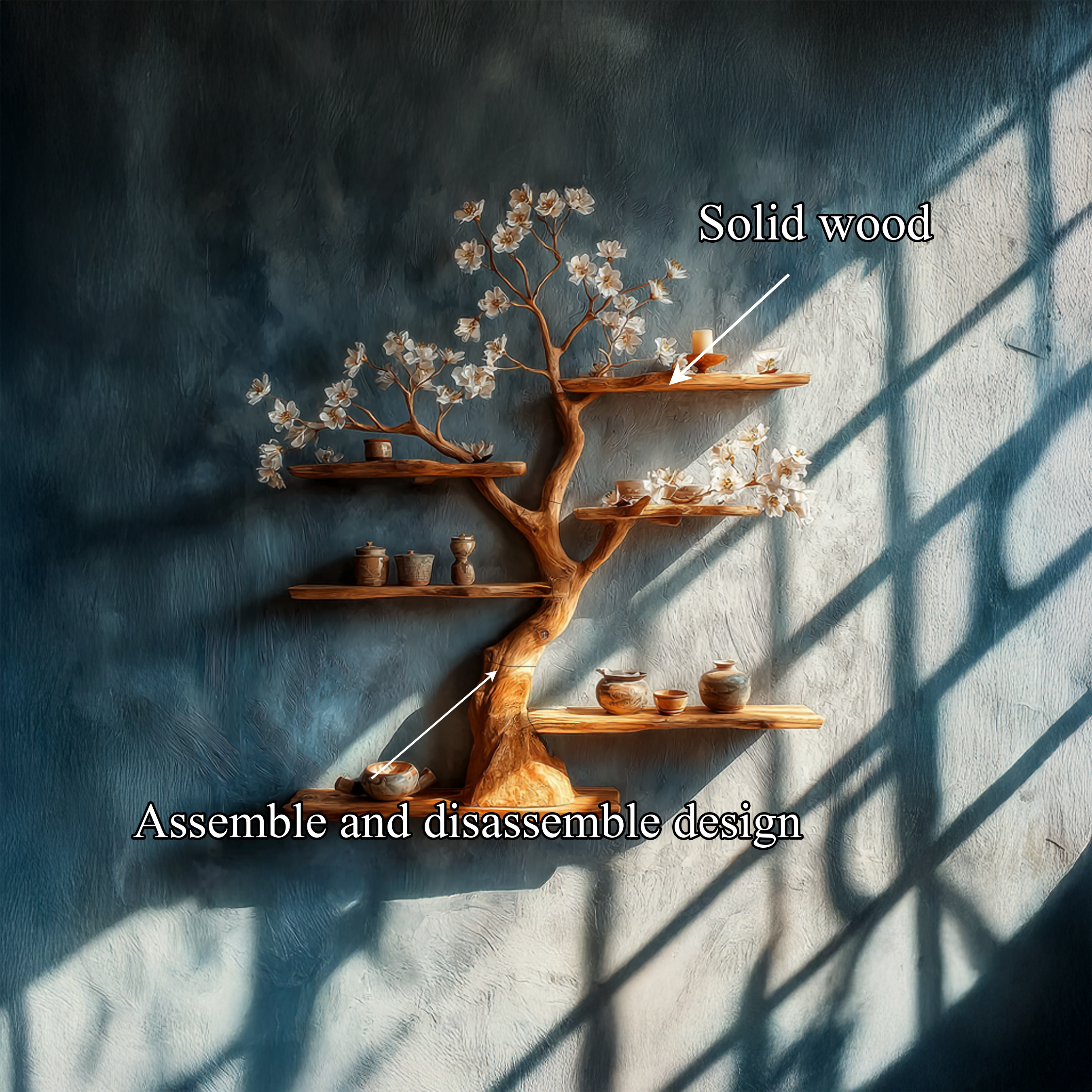 Rustic Wooden Tree Shelf Floating Wall Display Living Decor SINLSATBS078