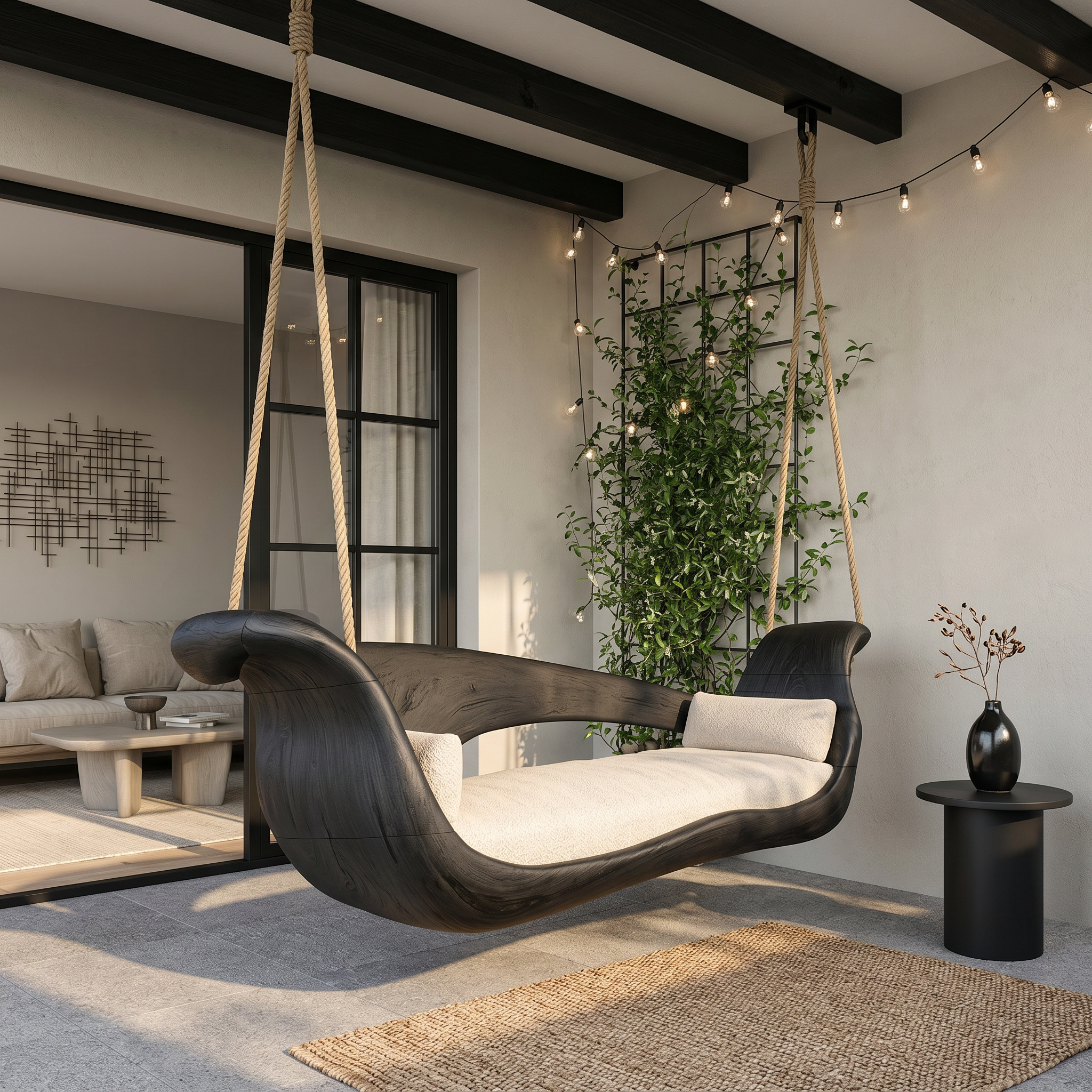 Artistic Sculptural Wooden Swing Bed Coastal Living Collection SILDTTRSWI006