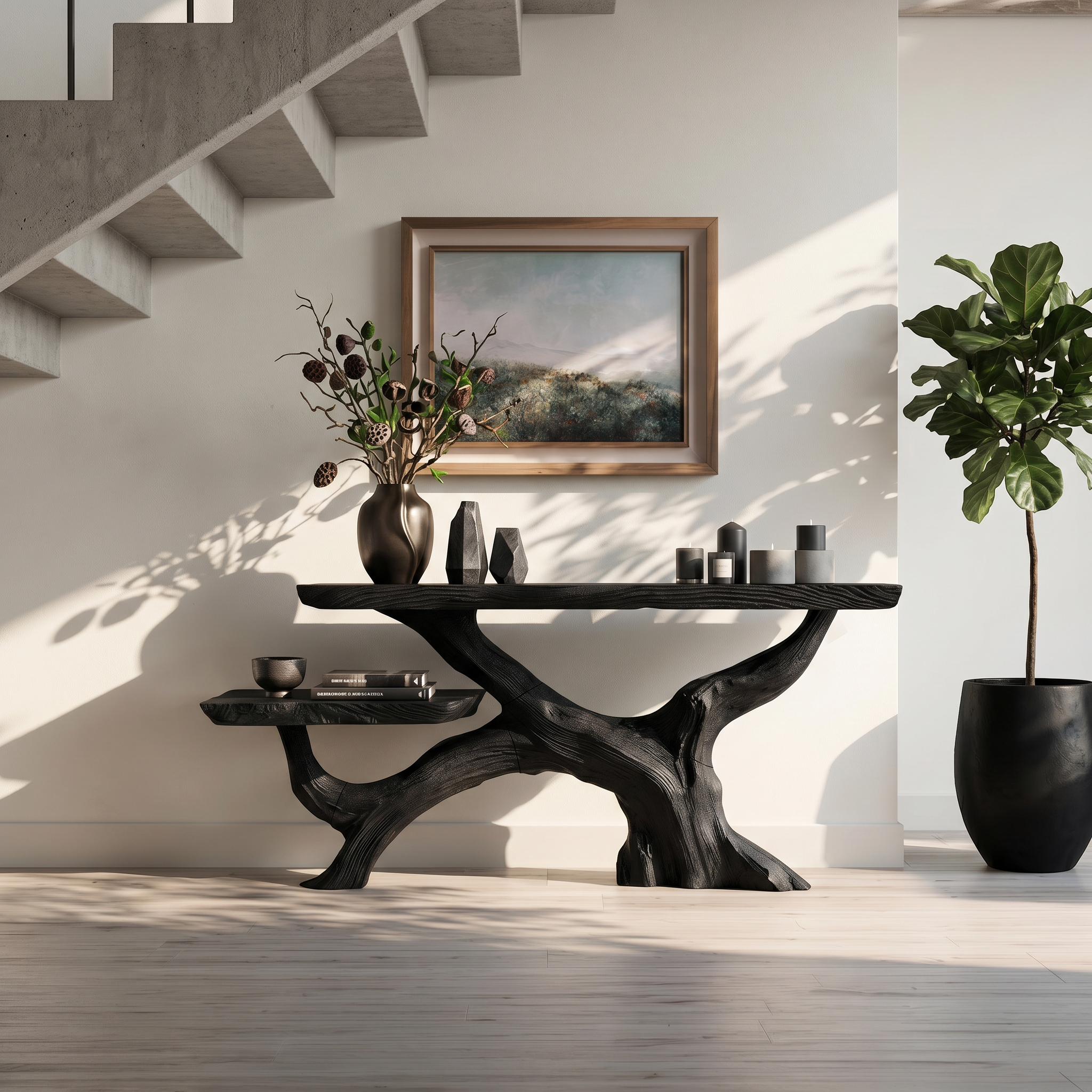 Cottage Rustic Black Wood Console Table For Entryway SILDTTRCS067