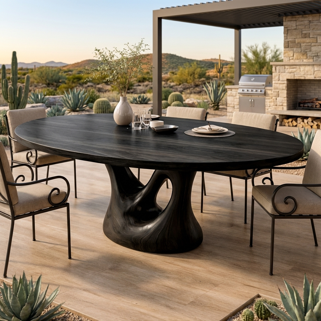 Farmhouse Wooden Dining Table With Sculptural Base For Dining Room RTTHTTDN035