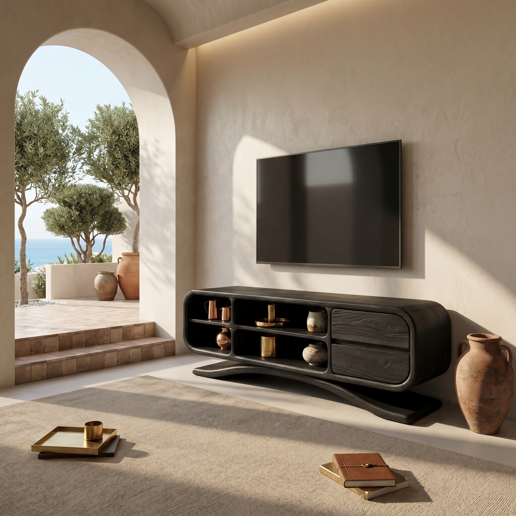 Boho Sculptural TV Cabinet For Artistic Living Room SILDTTRTVC084