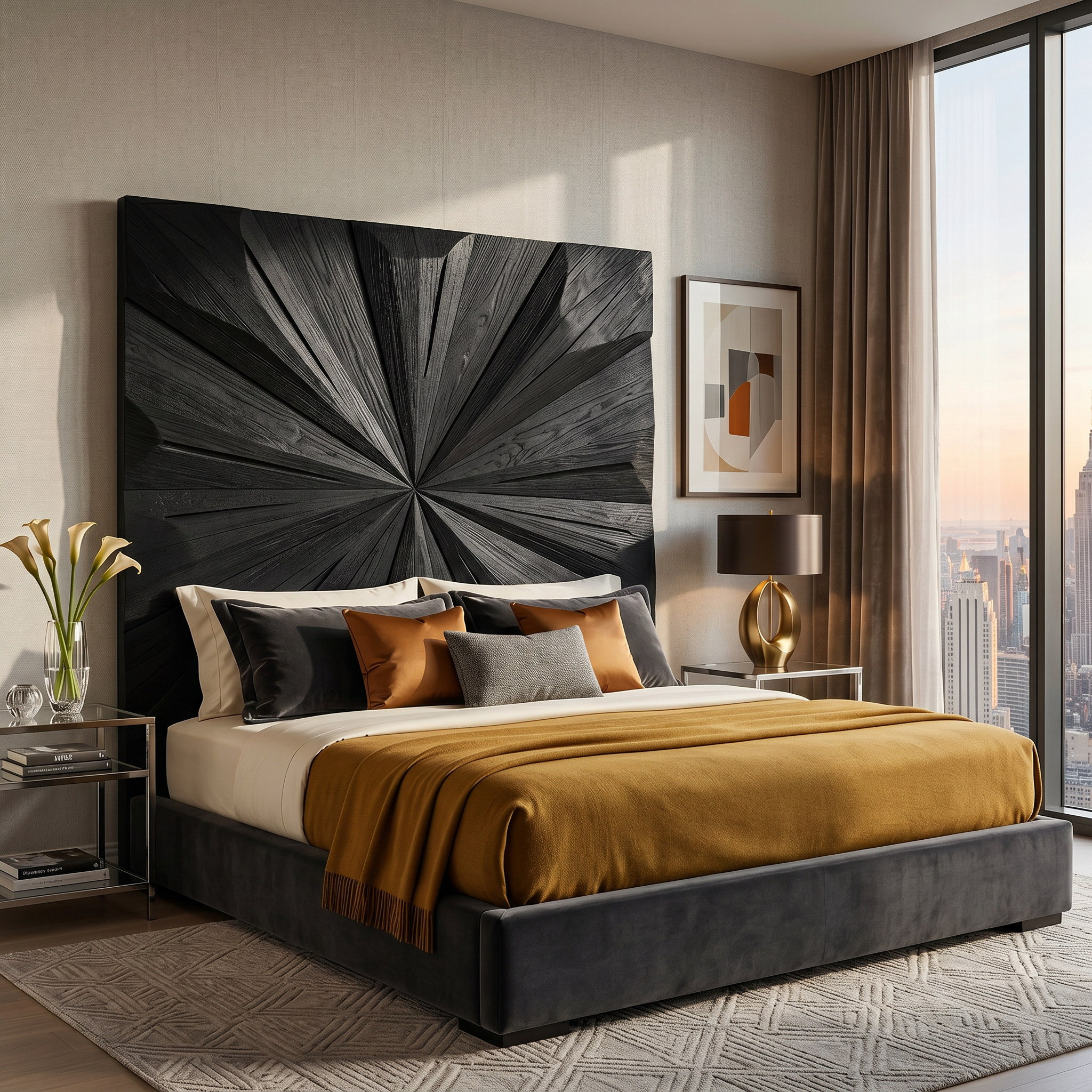 Geometric Sunburst Wood Headboard For Modern Urban Bedroom Decor SILDTTRHB019