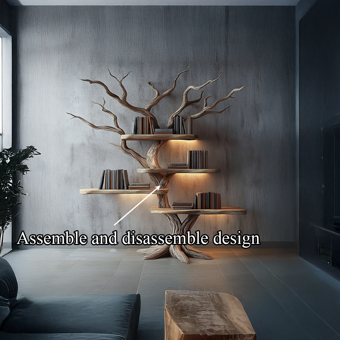Rustic Branch Bookshelf Study Room Wall Display SINLSATB308
