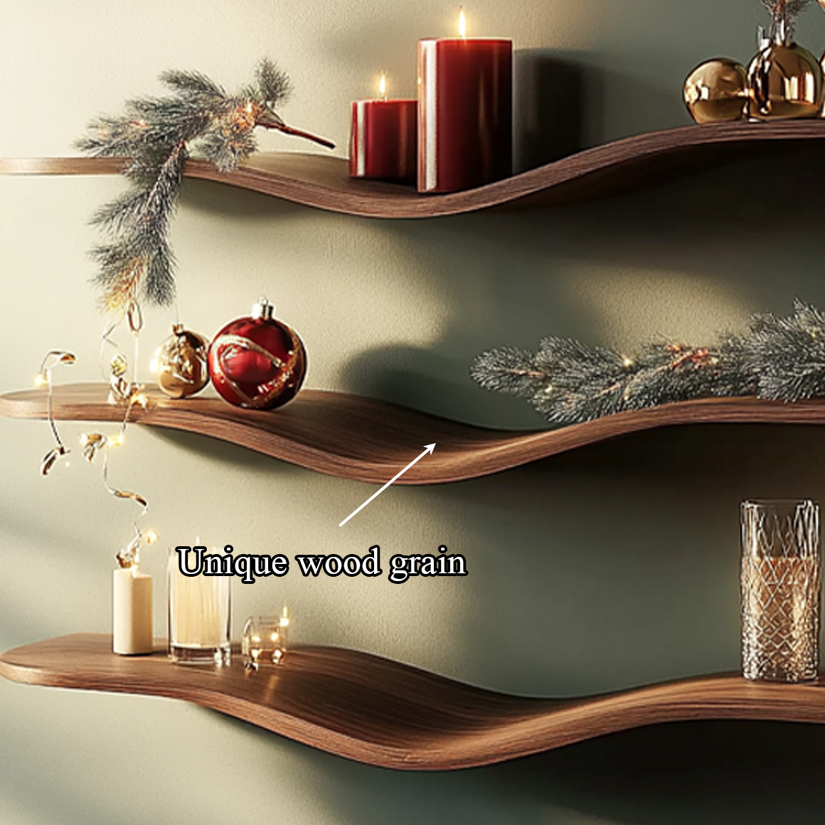 Mid Century Wave Wall Shelf Christmas Holiday Display SINLSAWV010