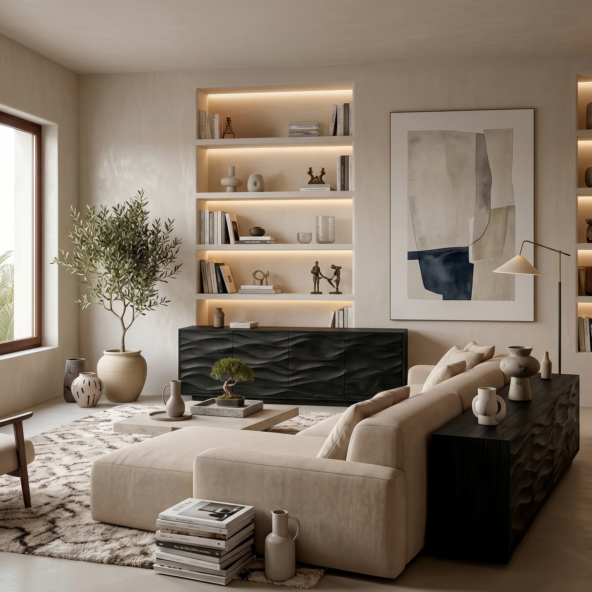 Minimalist Wooden Wave Carved Sideboard For Home RTTHTTSD051