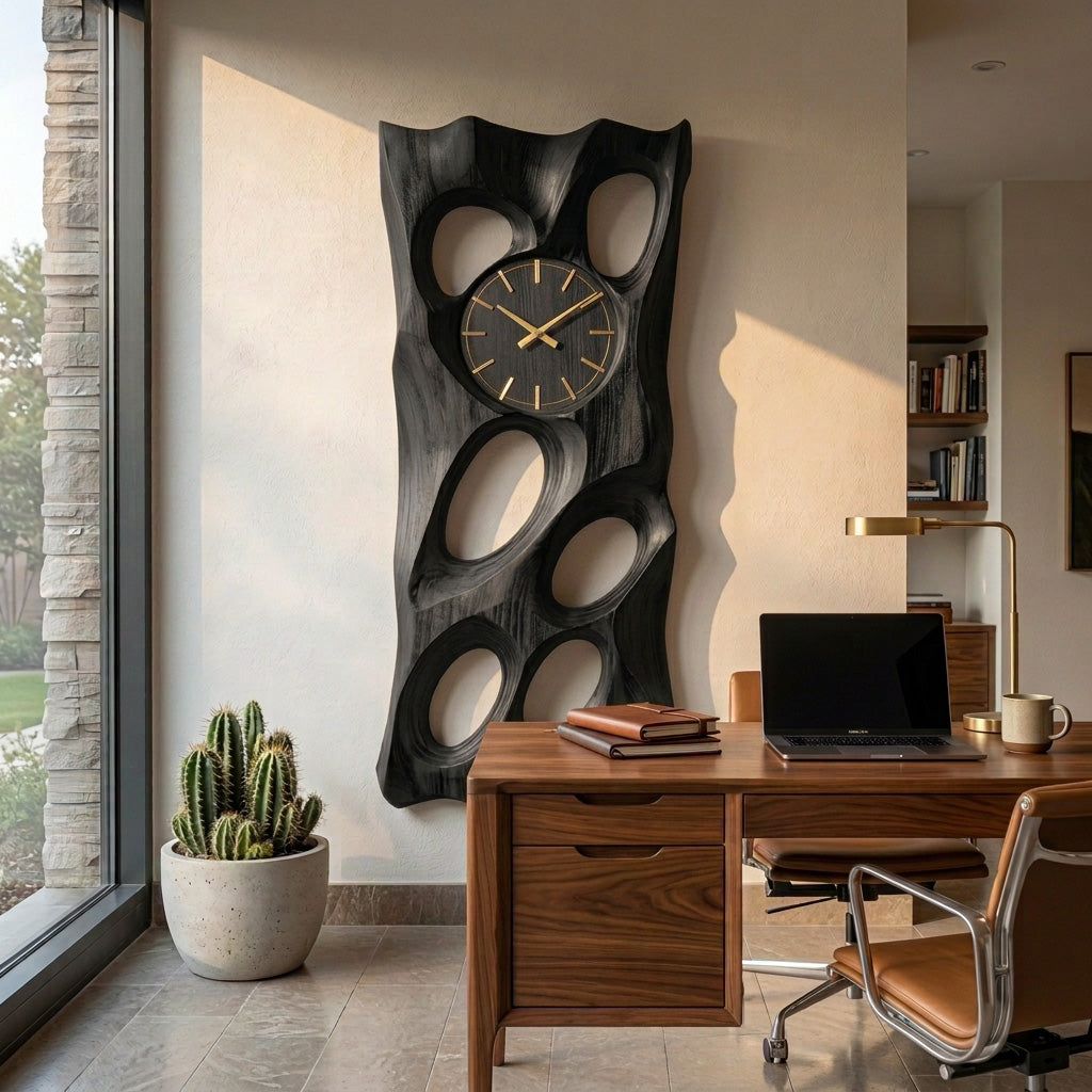 Wooden Wall Clock With Openwork Design For Living Room RTTHHNWAC031