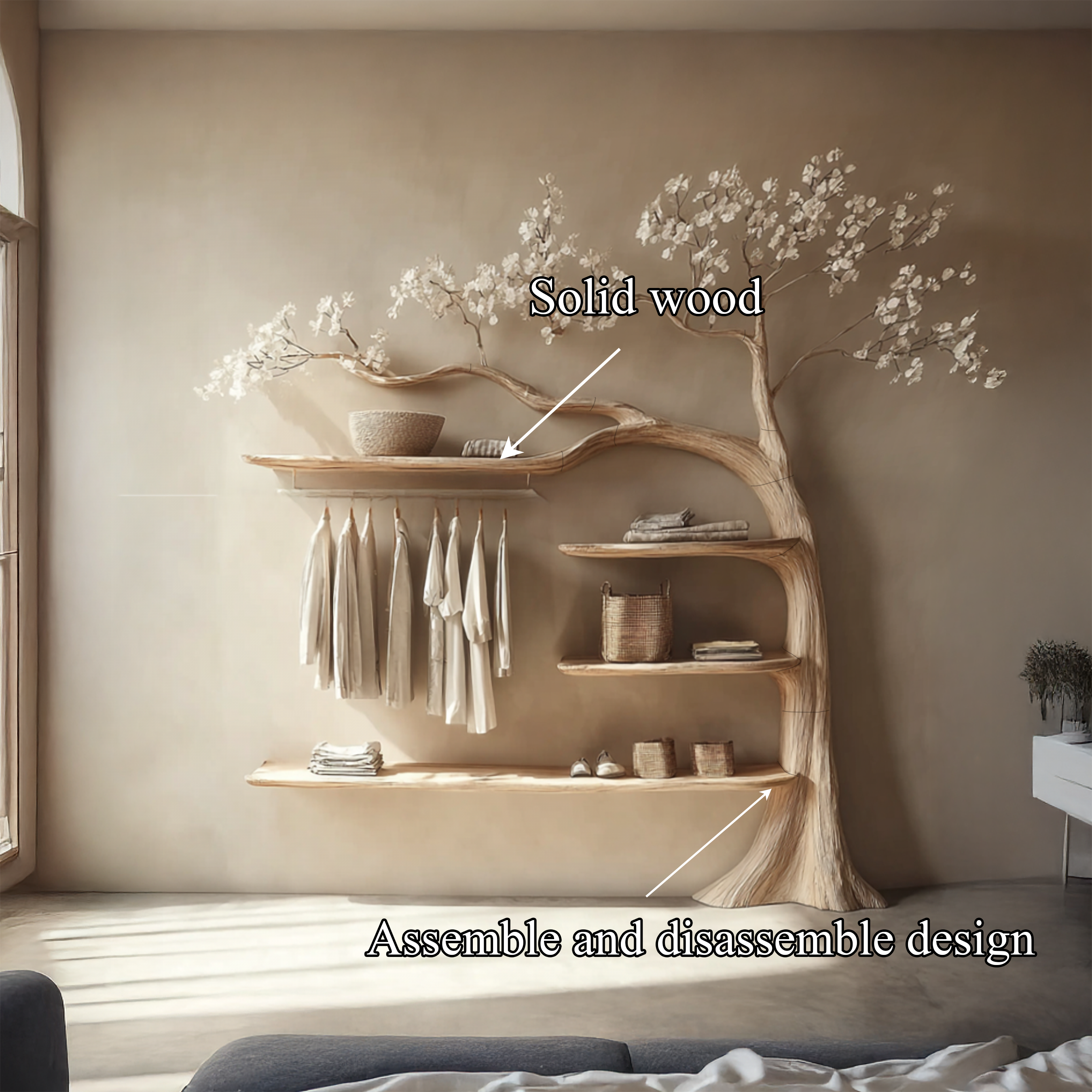 Rustic Tree Coat Rack Bedroom Closet SINLSATB284