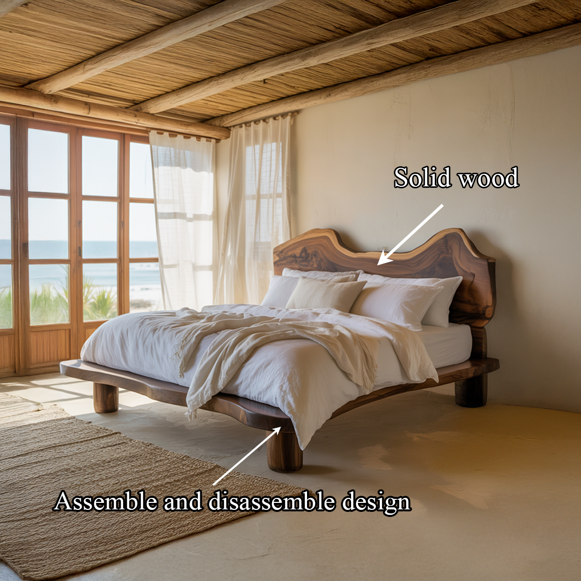 Rustic Live Edge Bed Organic Coastal Bedroom SINLSAWB063